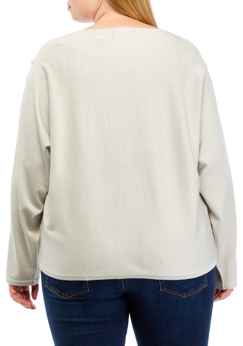 Plus Size Long Dolman Sleeve Crew Neck Jersey Pullover Sweater