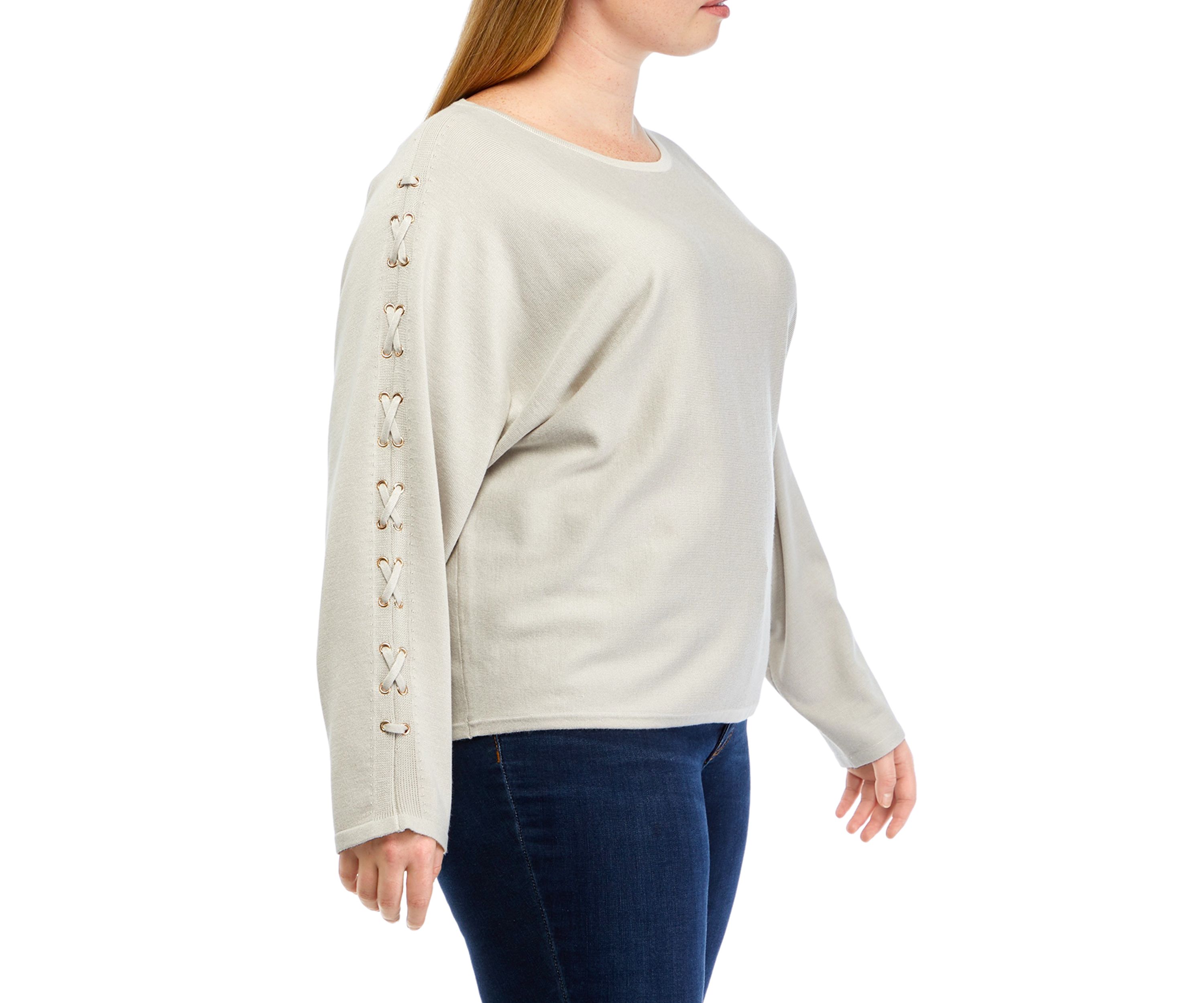 Plus Size Long Dolman Sleeve Crew Neck Jersey Pullover Sweater