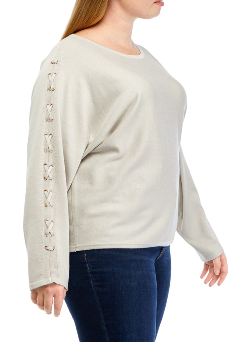 Plus Size Long Dolman Sleeve Crew Neck Jersey Pullover Sweater