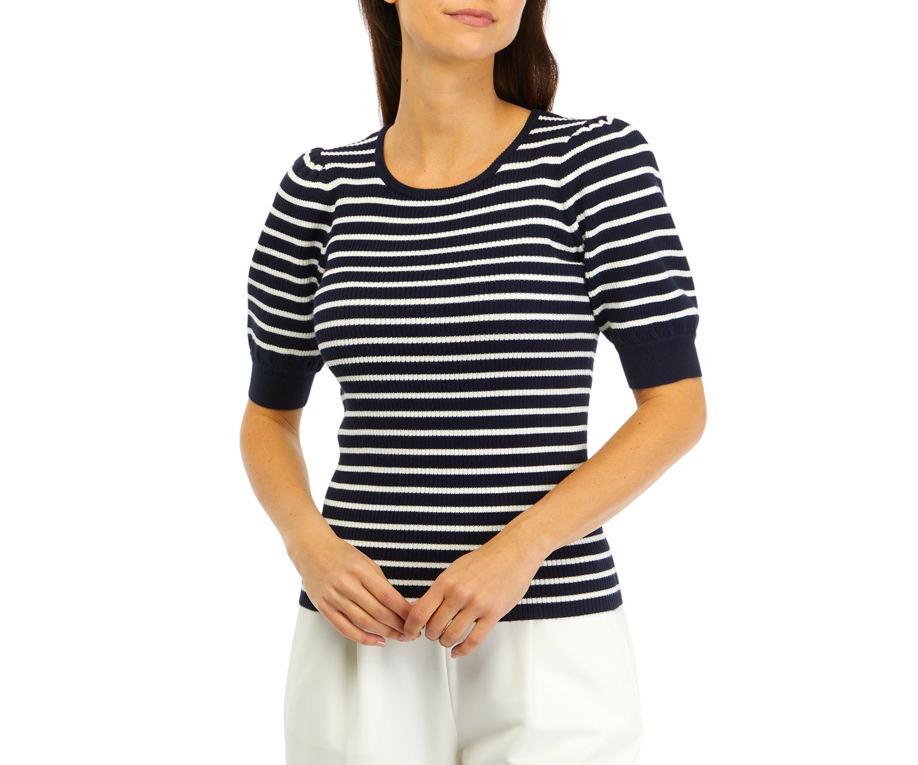 Short Puff Sleeve Striped Sweater