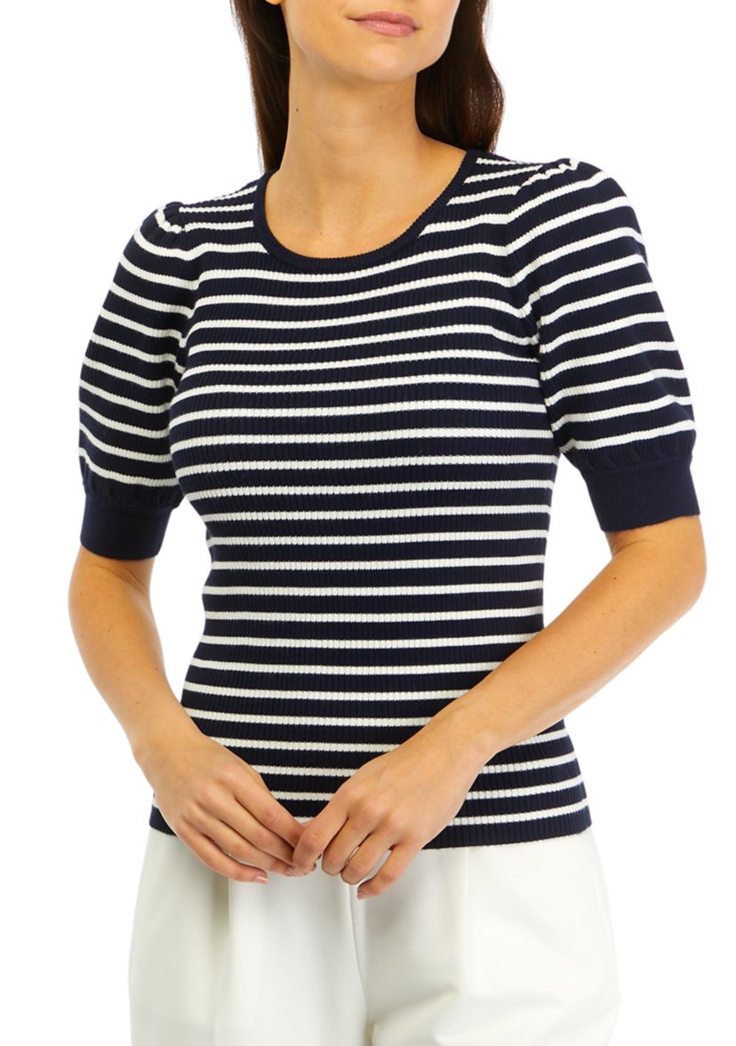 Short Puff Sleeve Striped Sweater