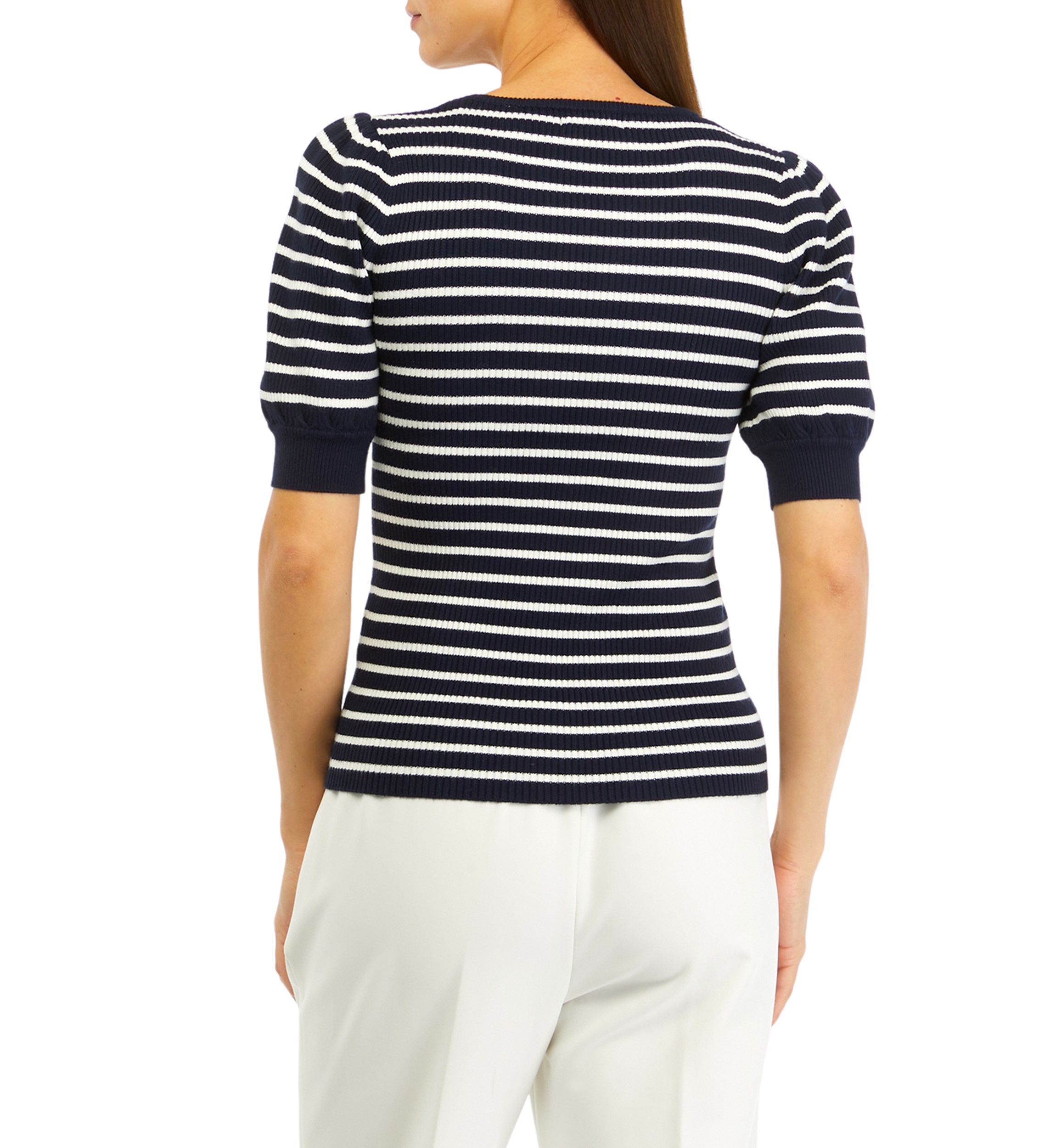 Short Puff Sleeve Striped Sweater