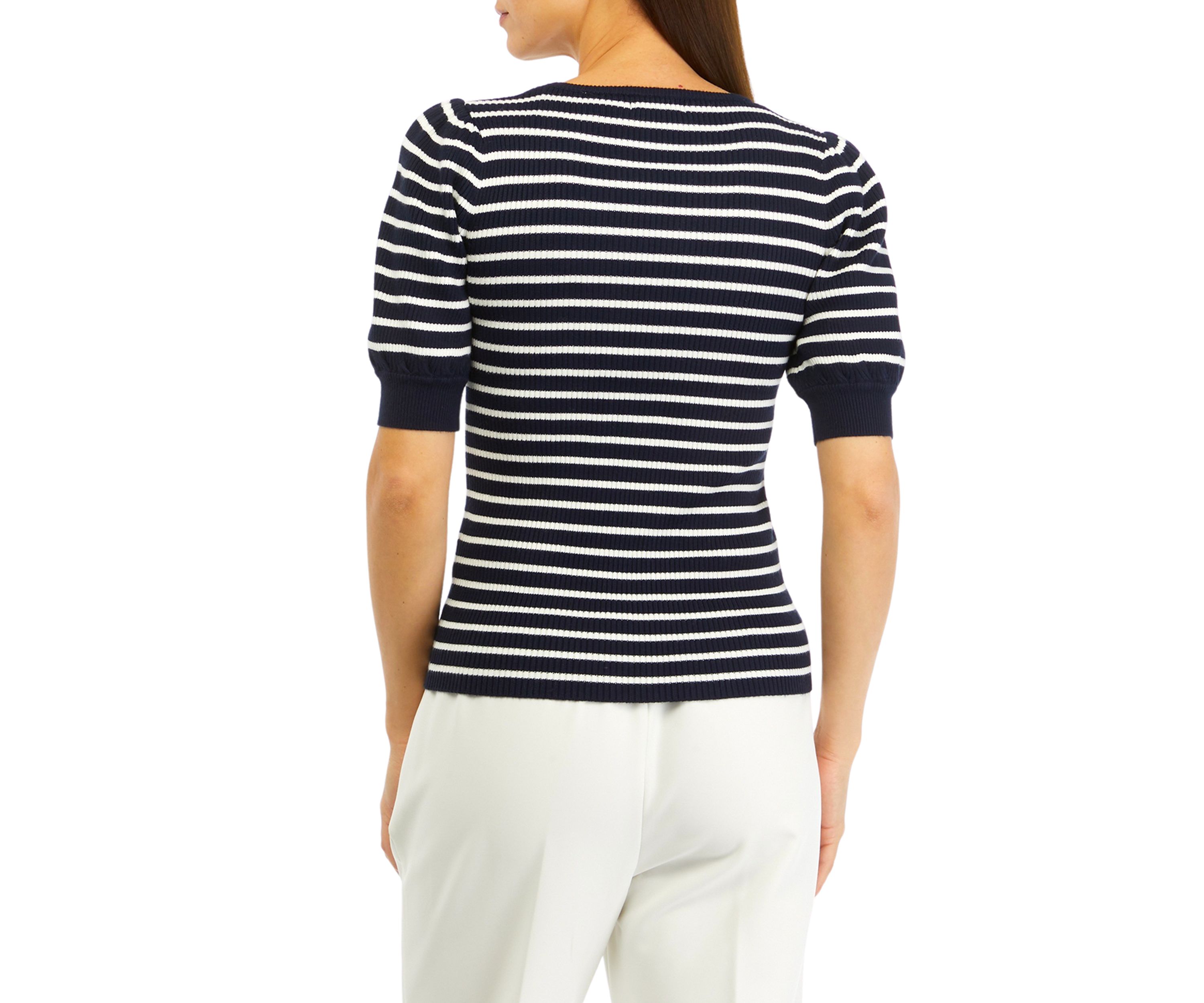 Short Puff Sleeve Striped Sweater