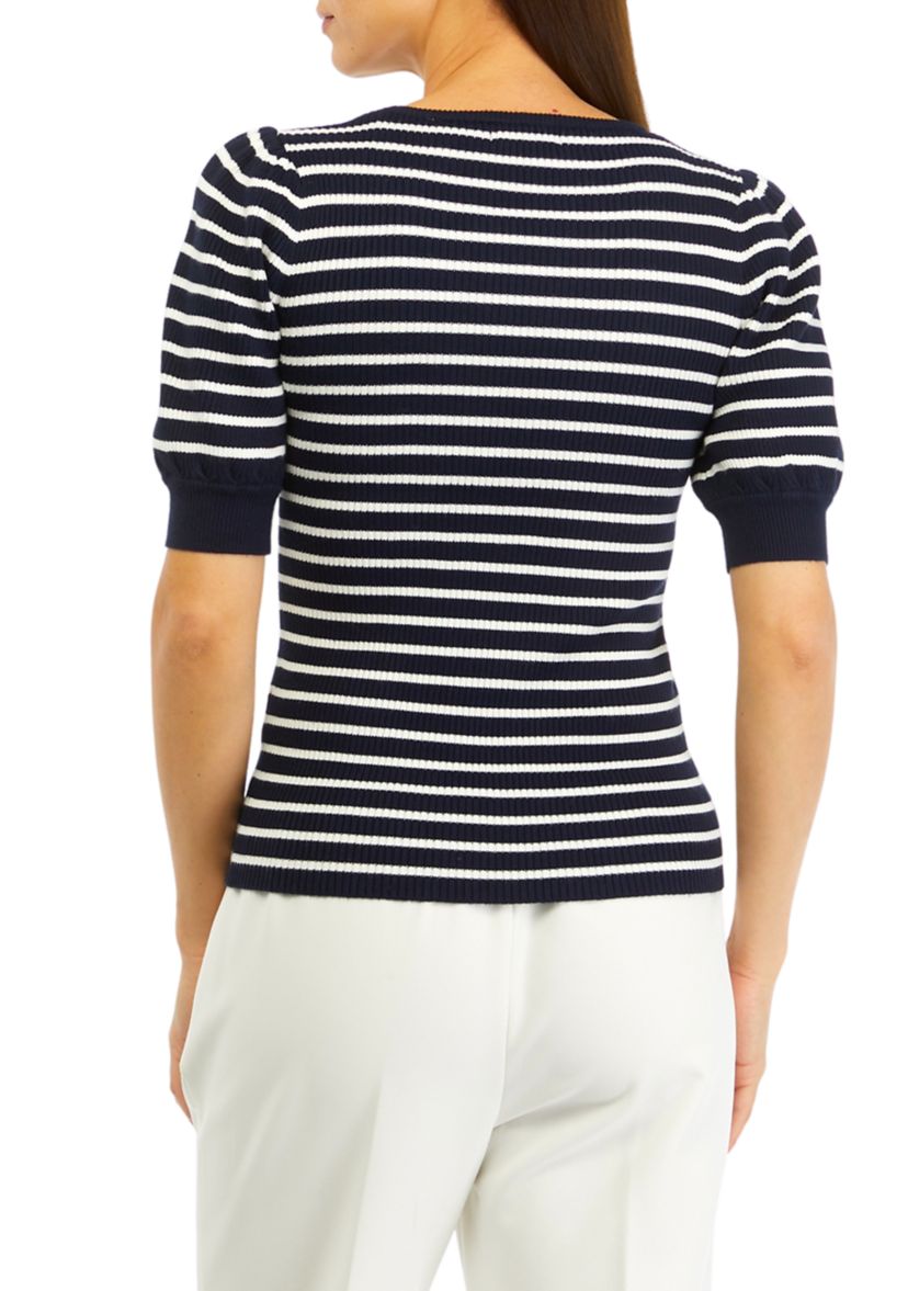 Short Puff Sleeve Striped Sweater