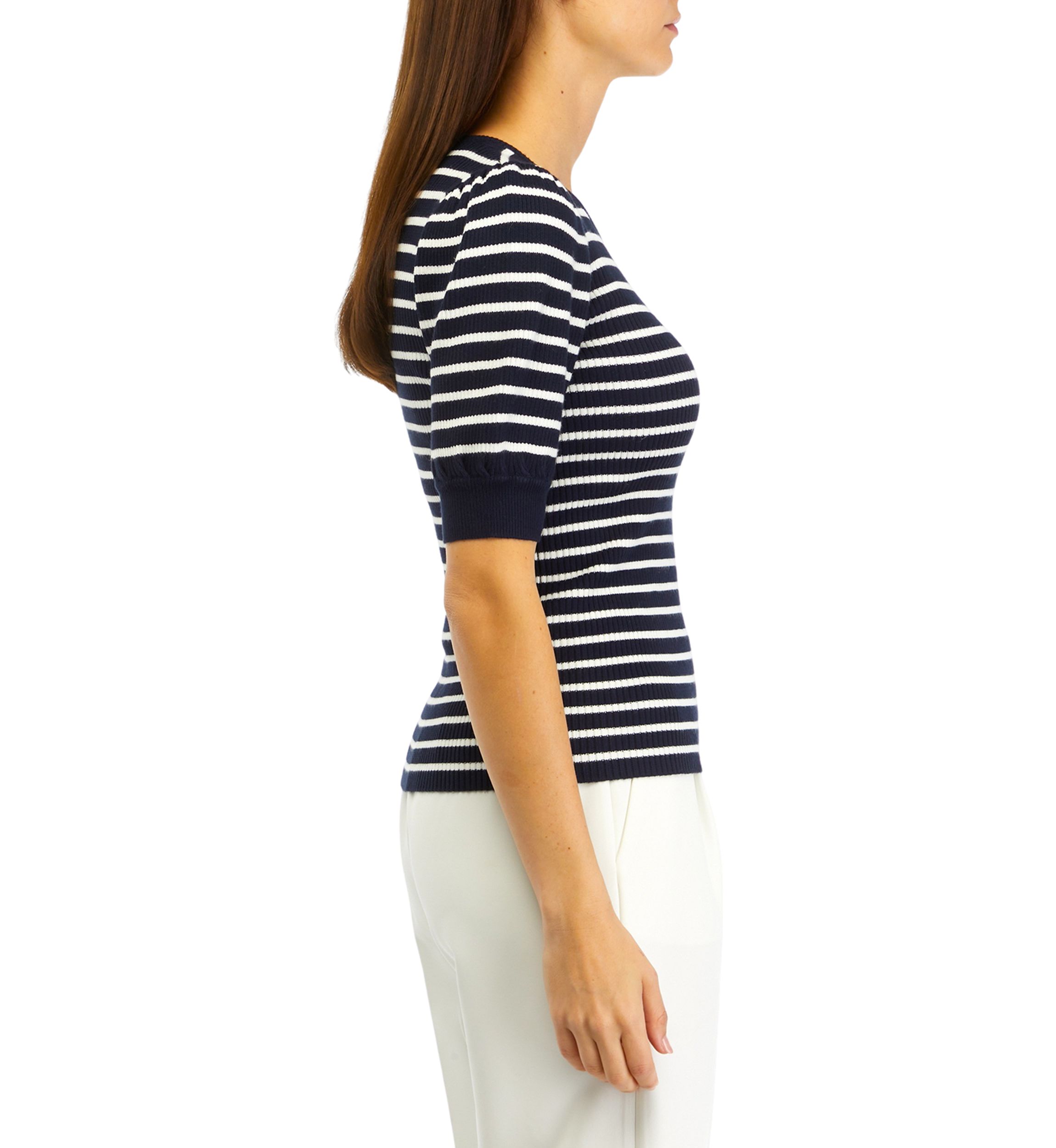 Short Puff Sleeve Striped Sweater