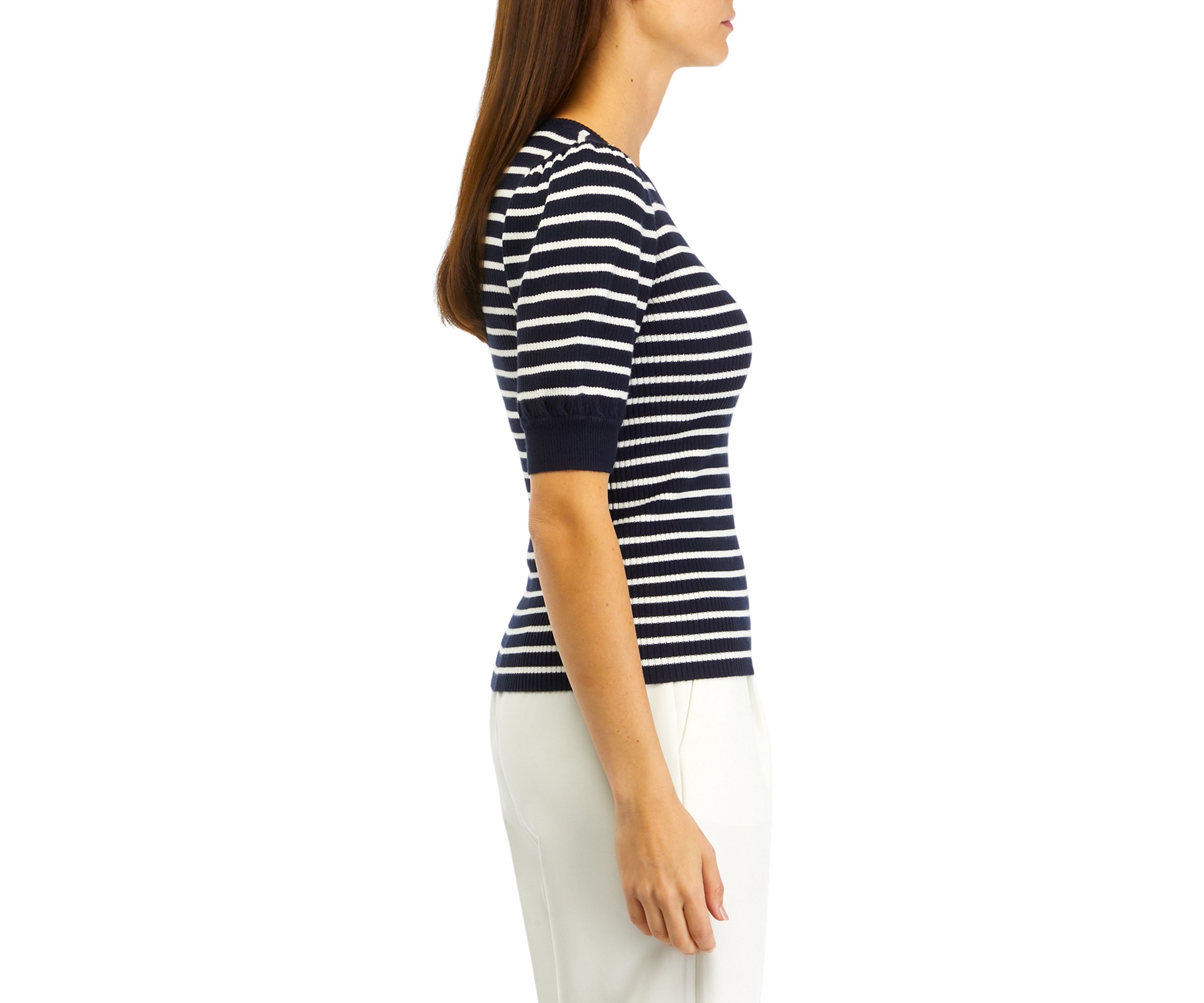 Short Puff Sleeve Striped Sweater