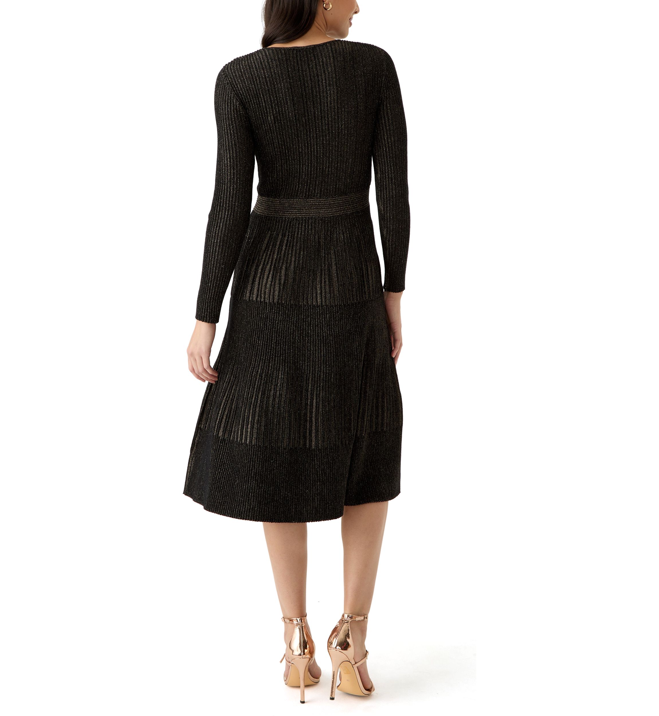 Womens Long Sleeve Ribbed Faux Wrap Dress
