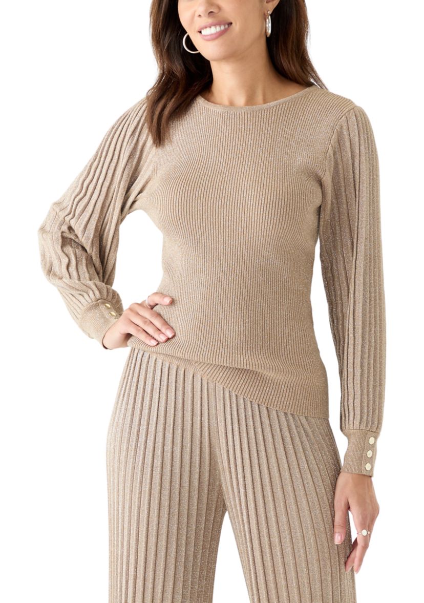 Womens Satin Shimmer Lurex Ribbed Sweater 