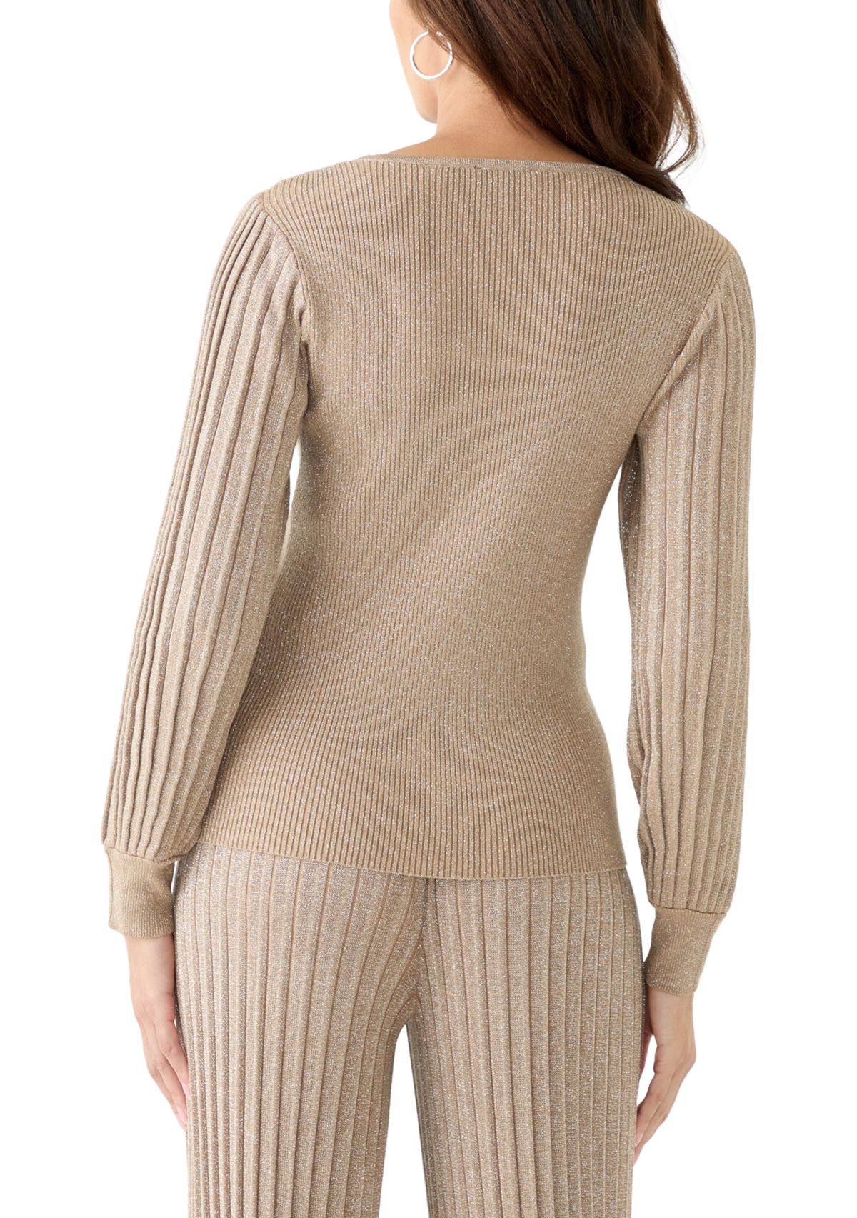 Womens Satin Shimmer Lurex Ribbed Sweater 