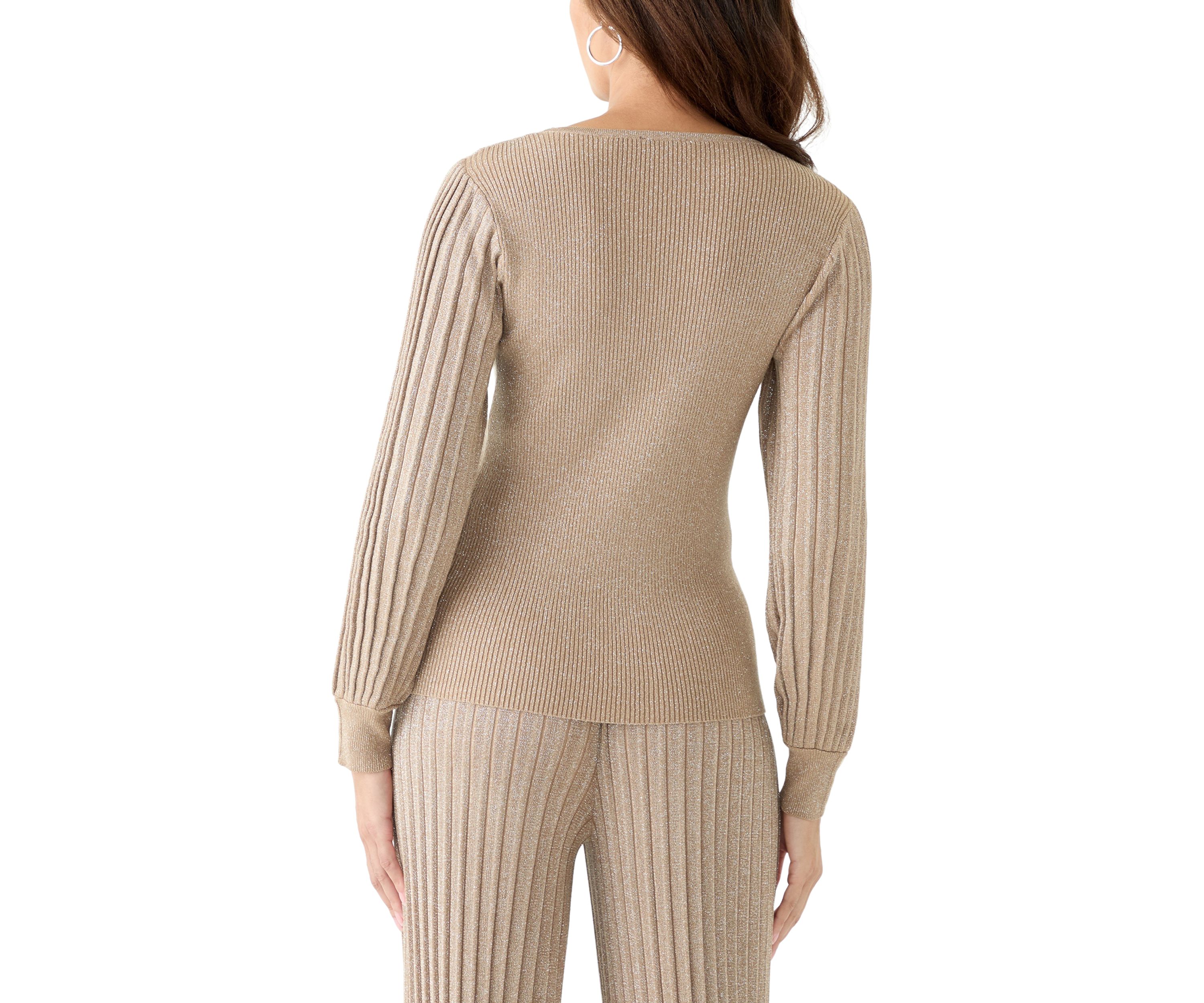 Womens Satin Shimmer Lurex Ribbed Sweater 