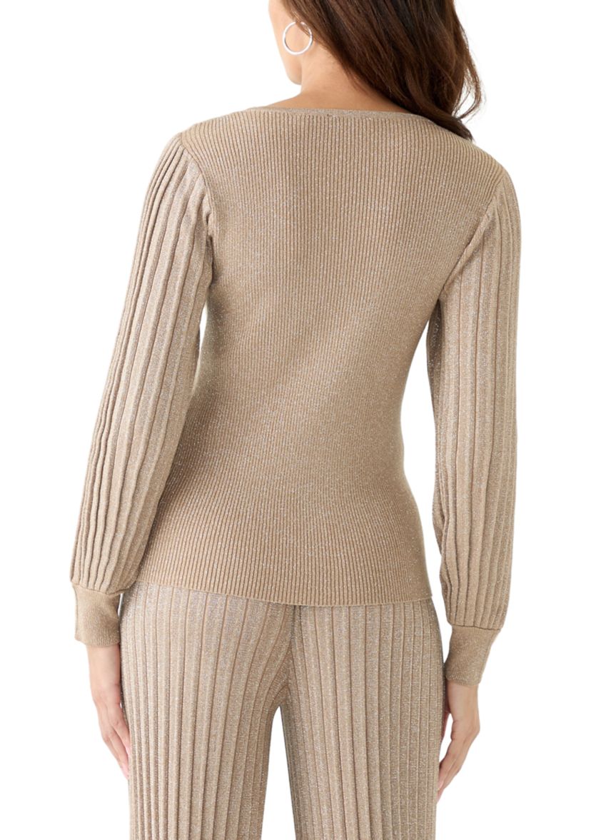 Womens Satin Shimmer Lurex Ribbed Sweater 