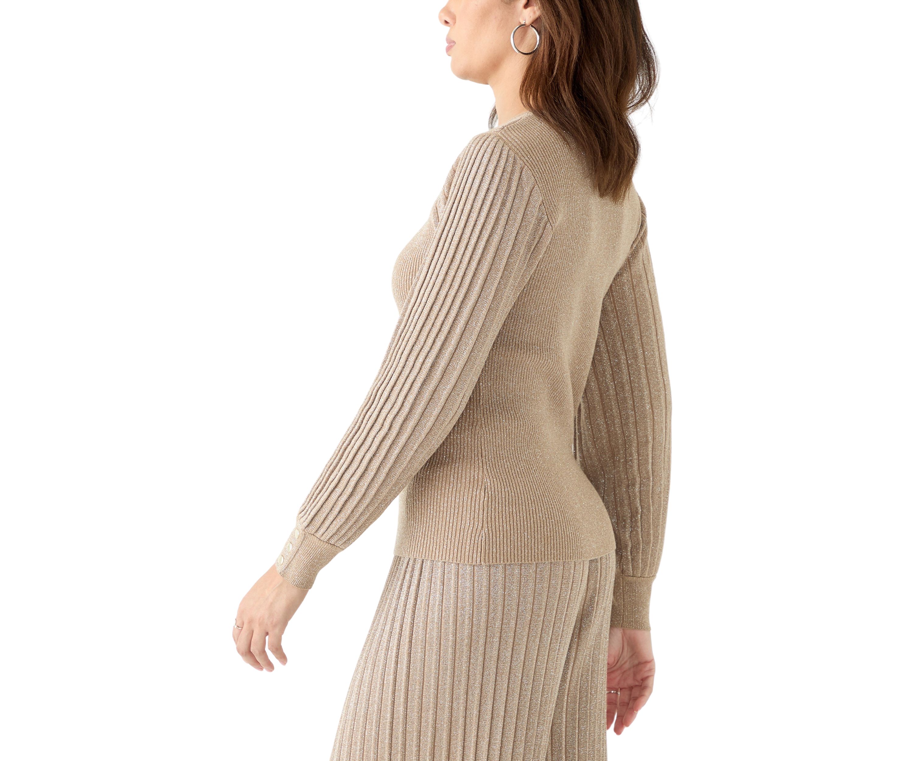 Womens Satin Shimmer Lurex Ribbed Sweater 