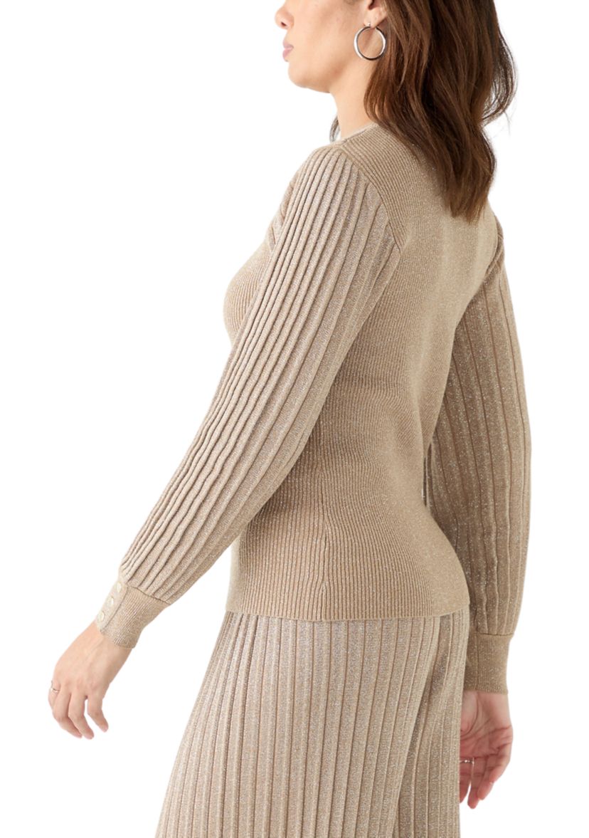 Womens Satin Shimmer Lurex Ribbed Sweater 