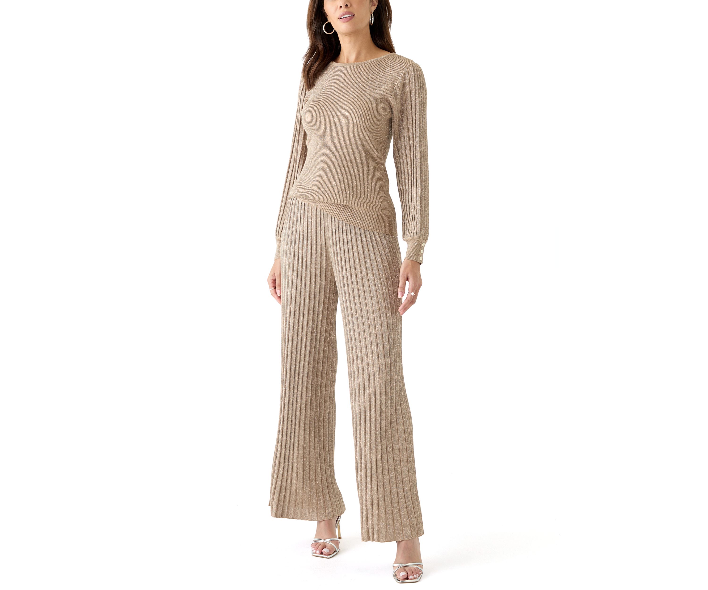 Womens Satin Shimmer Lurex Ribbed Sweater 