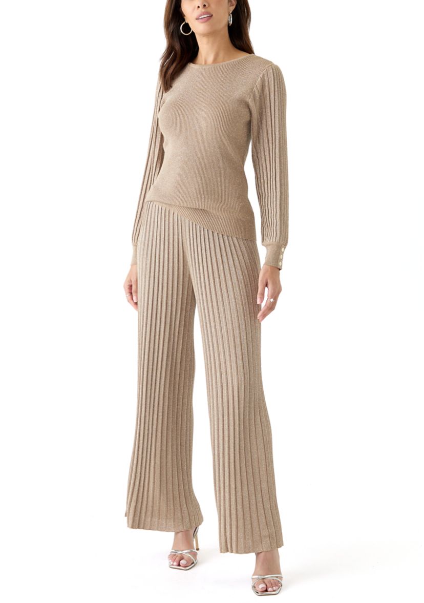 Womens Satin Shimmer Lurex Ribbed Sweater 