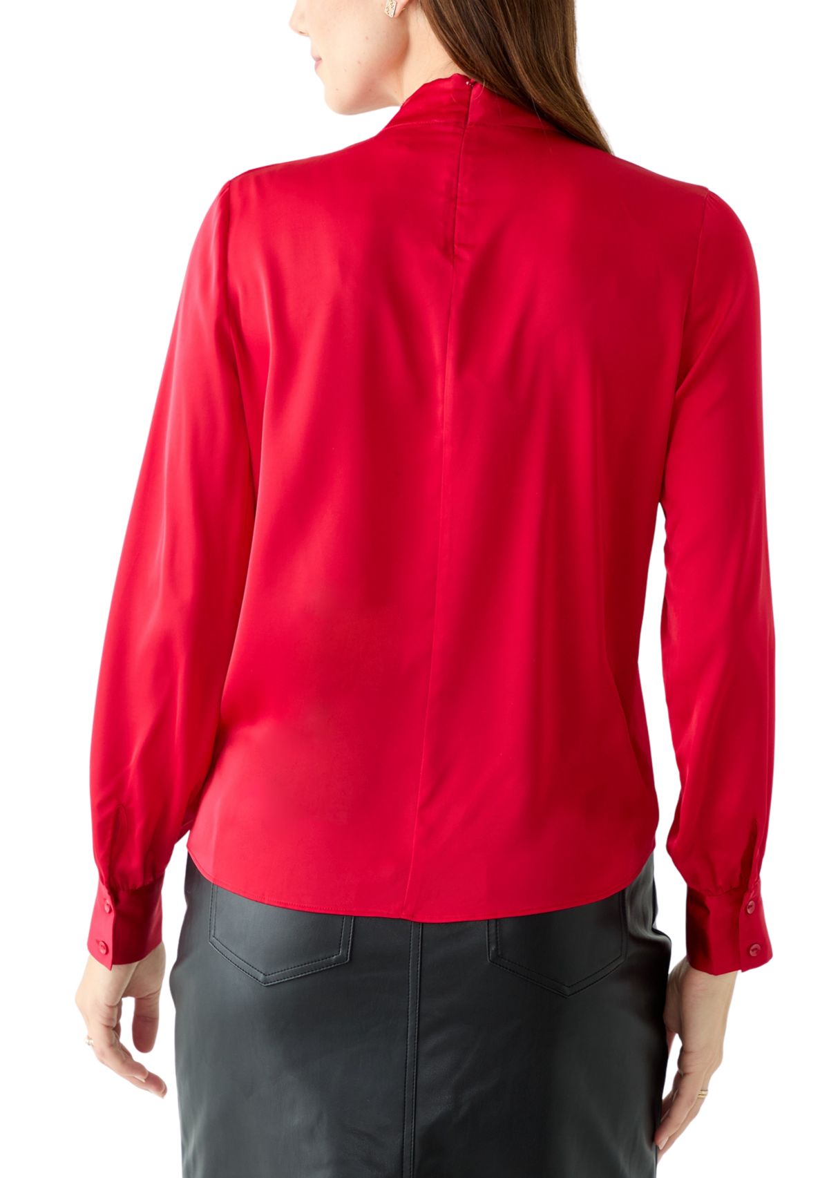 Womens Long Blouson Sleeve Mock Neck Top 