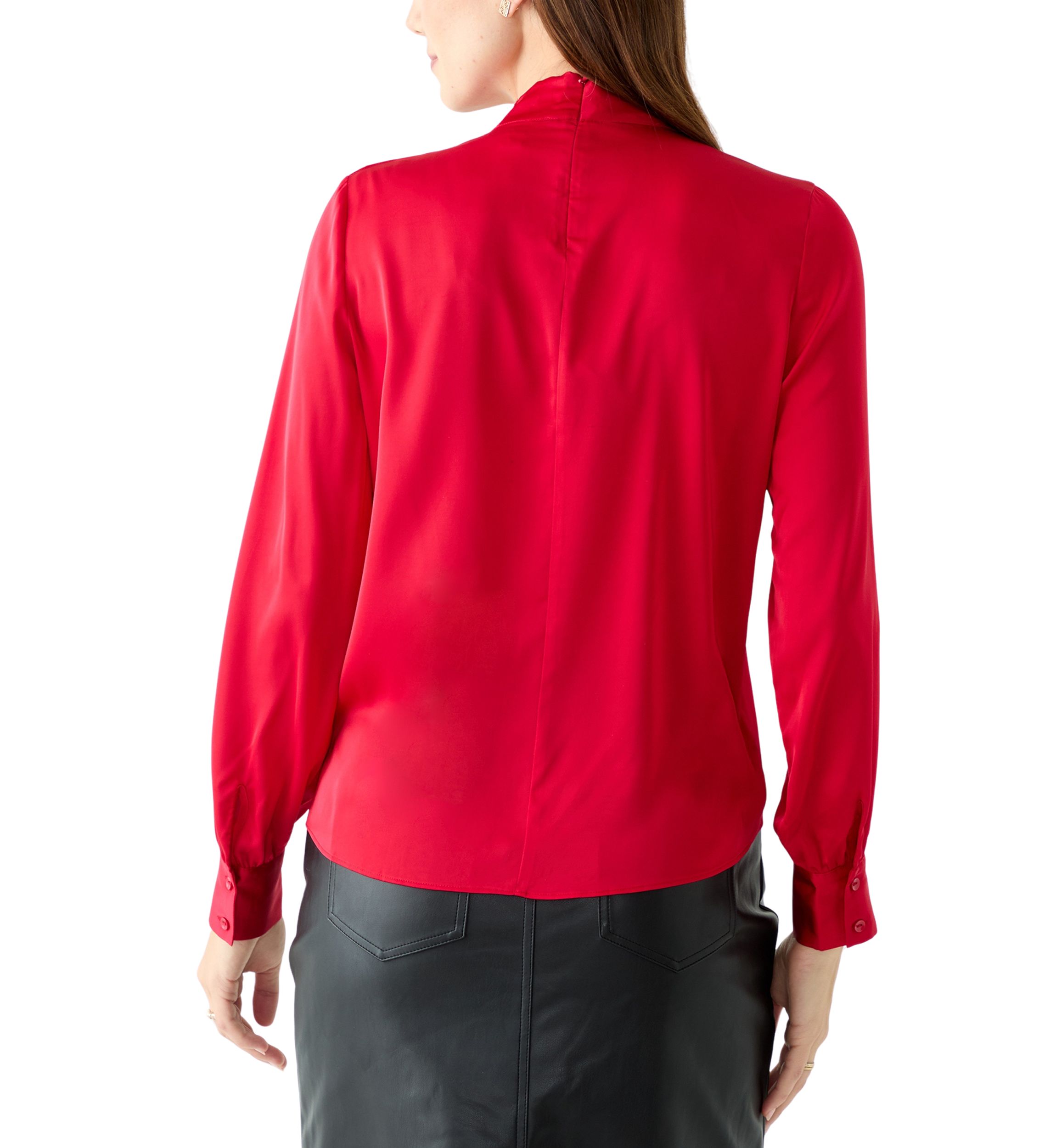 Womens Long Blouson Sleeve Mock Neck Top 