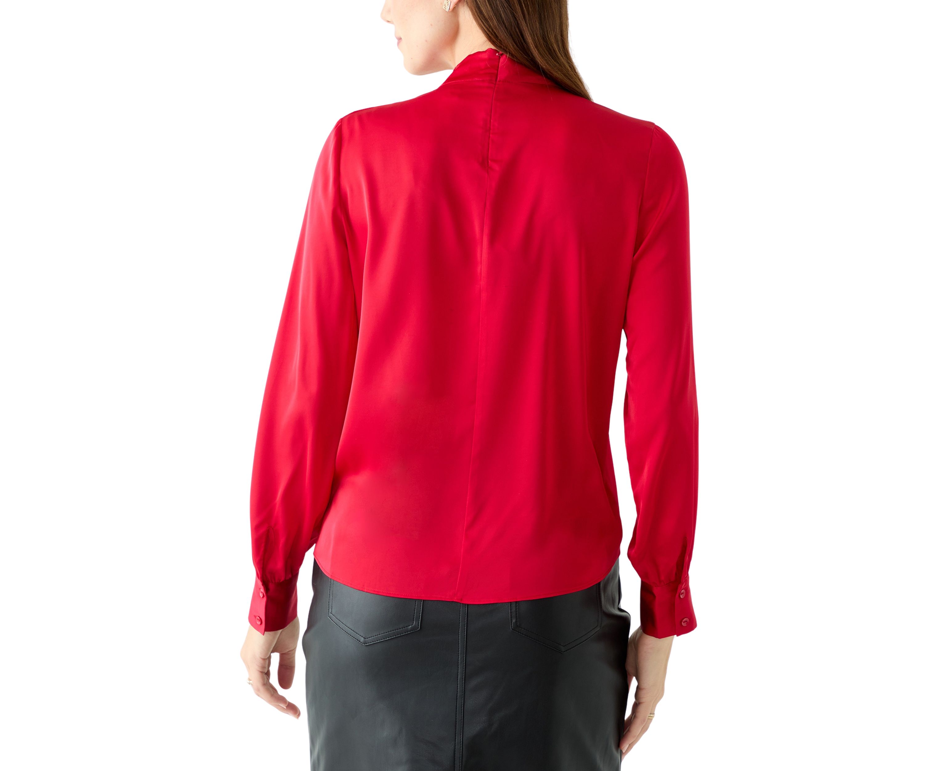 Womens Long Blouson Sleeve Mock Neck Top 