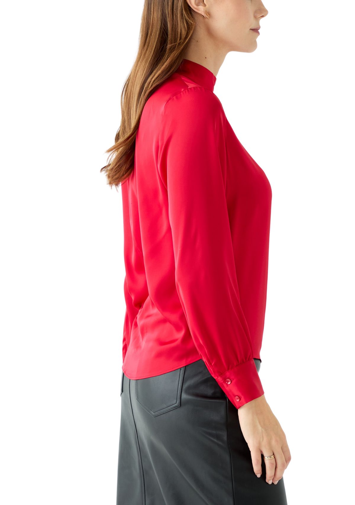 Womens Long Blouson Sleeve Mock Neck Top 
