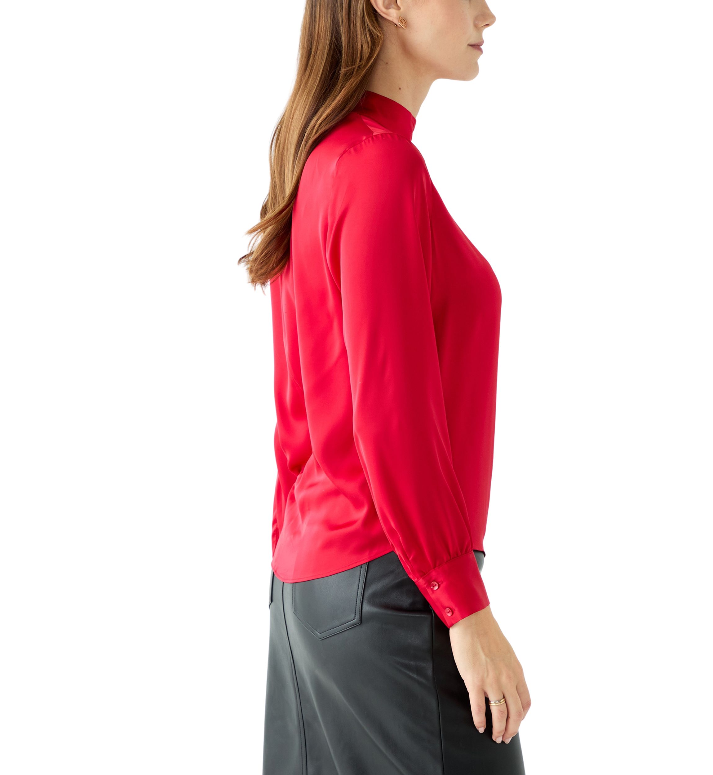 Womens Long Blouson Sleeve Mock Neck Top 