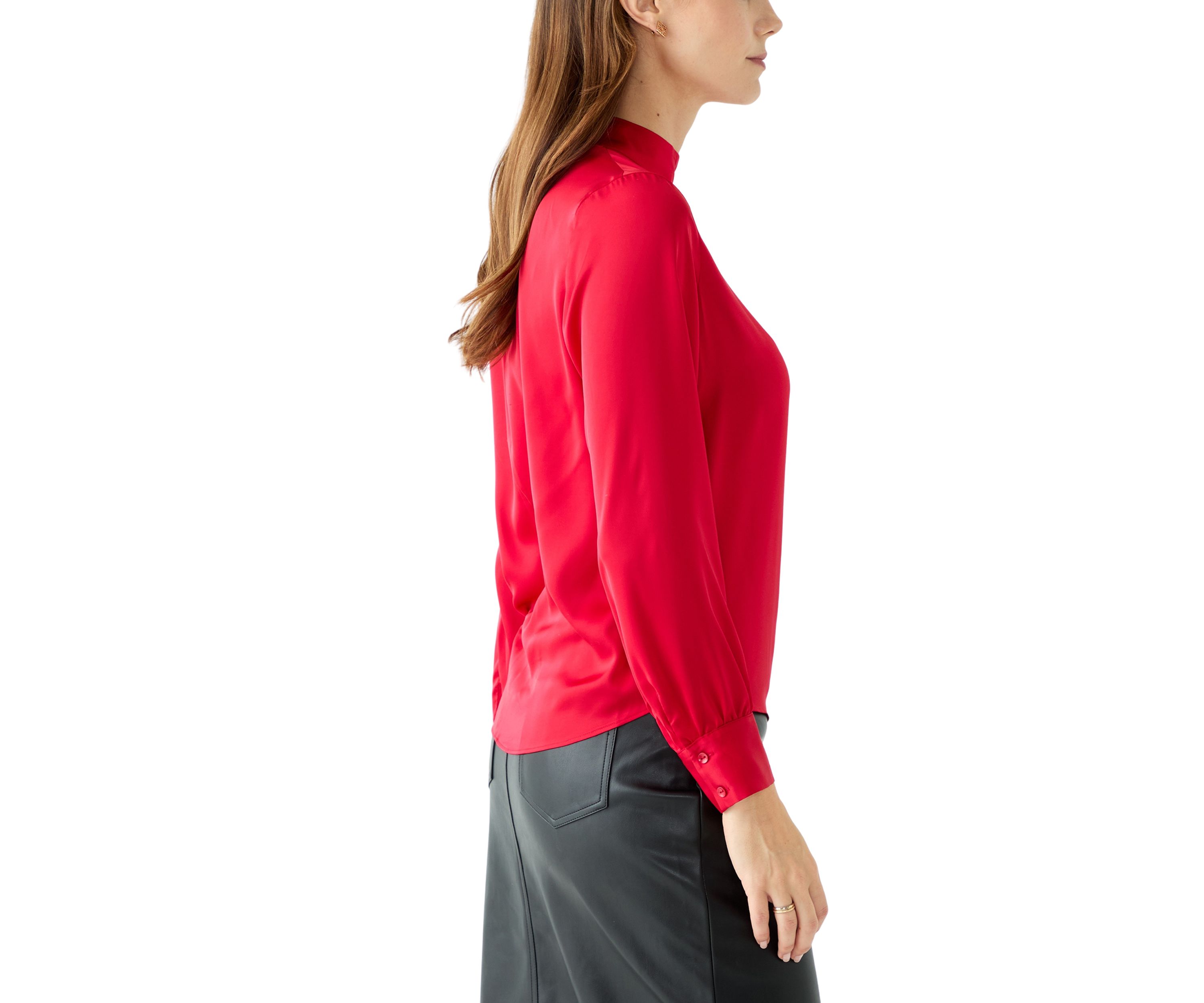 Womens Long Blouson Sleeve Mock Neck Top 