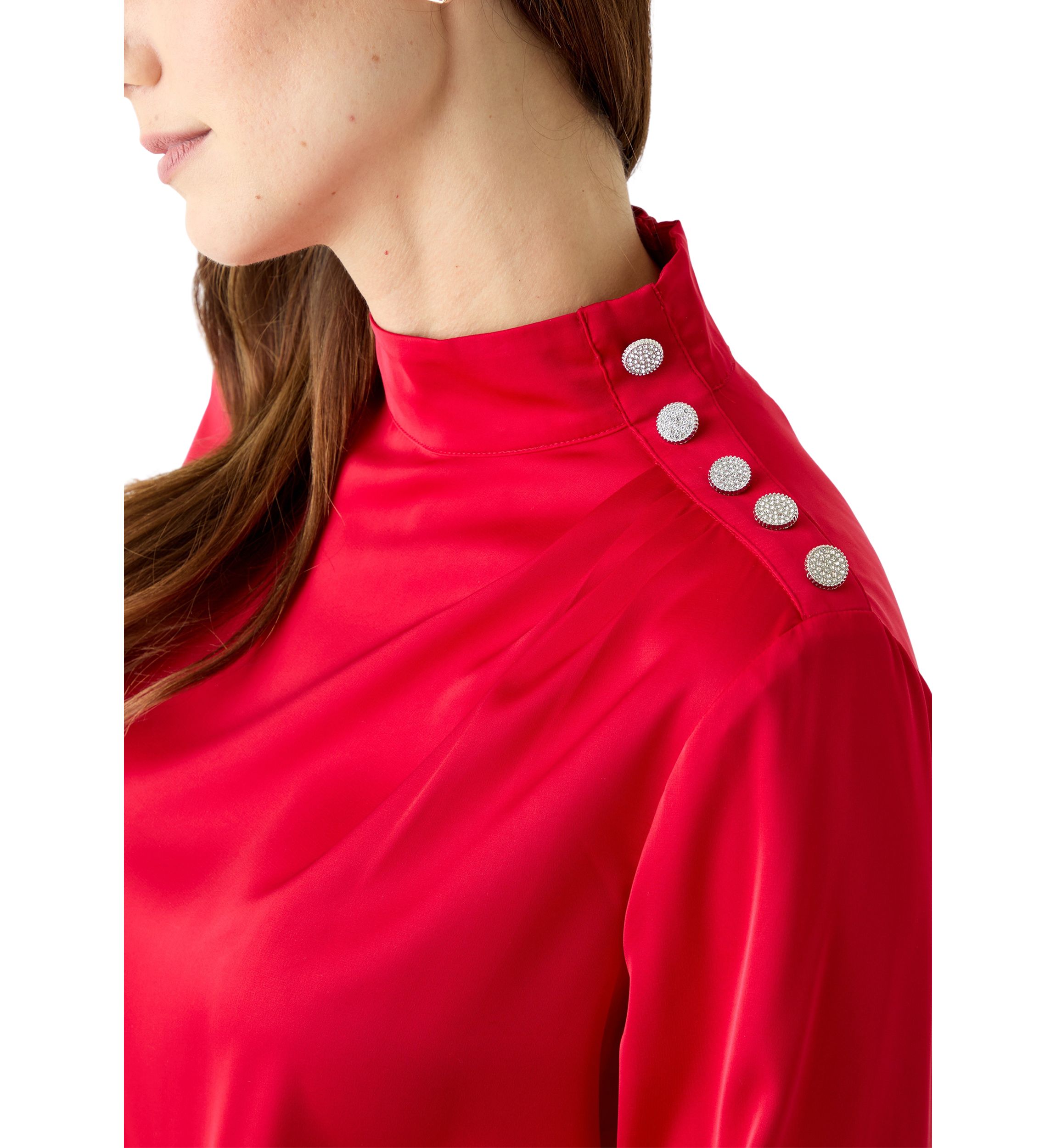 Womens Long Blouson Sleeve Mock Neck Top 