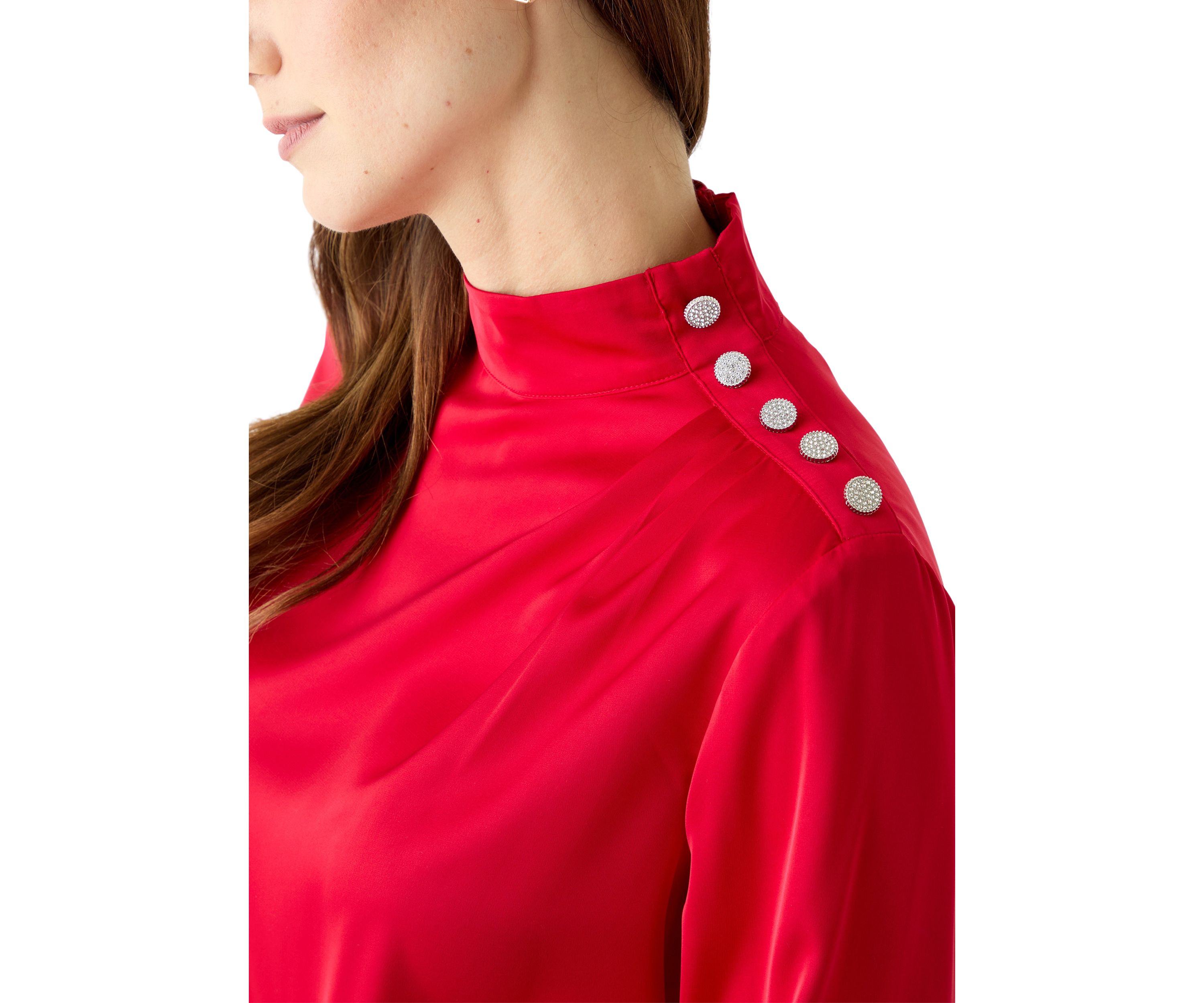 Womens Long Blouson Sleeve Mock Neck Top 