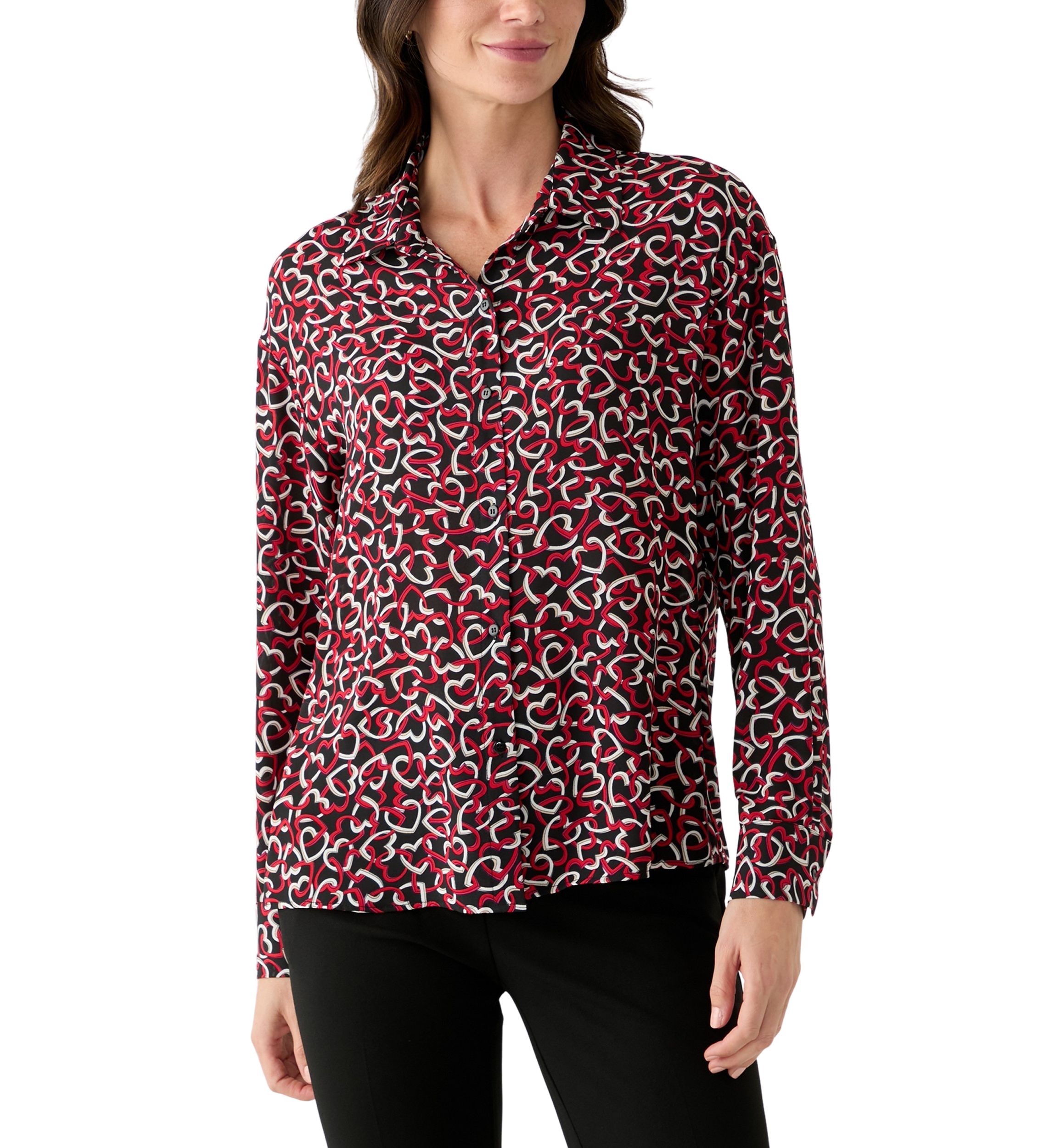 Womens Long Sleeve Printed Button Down Blouse