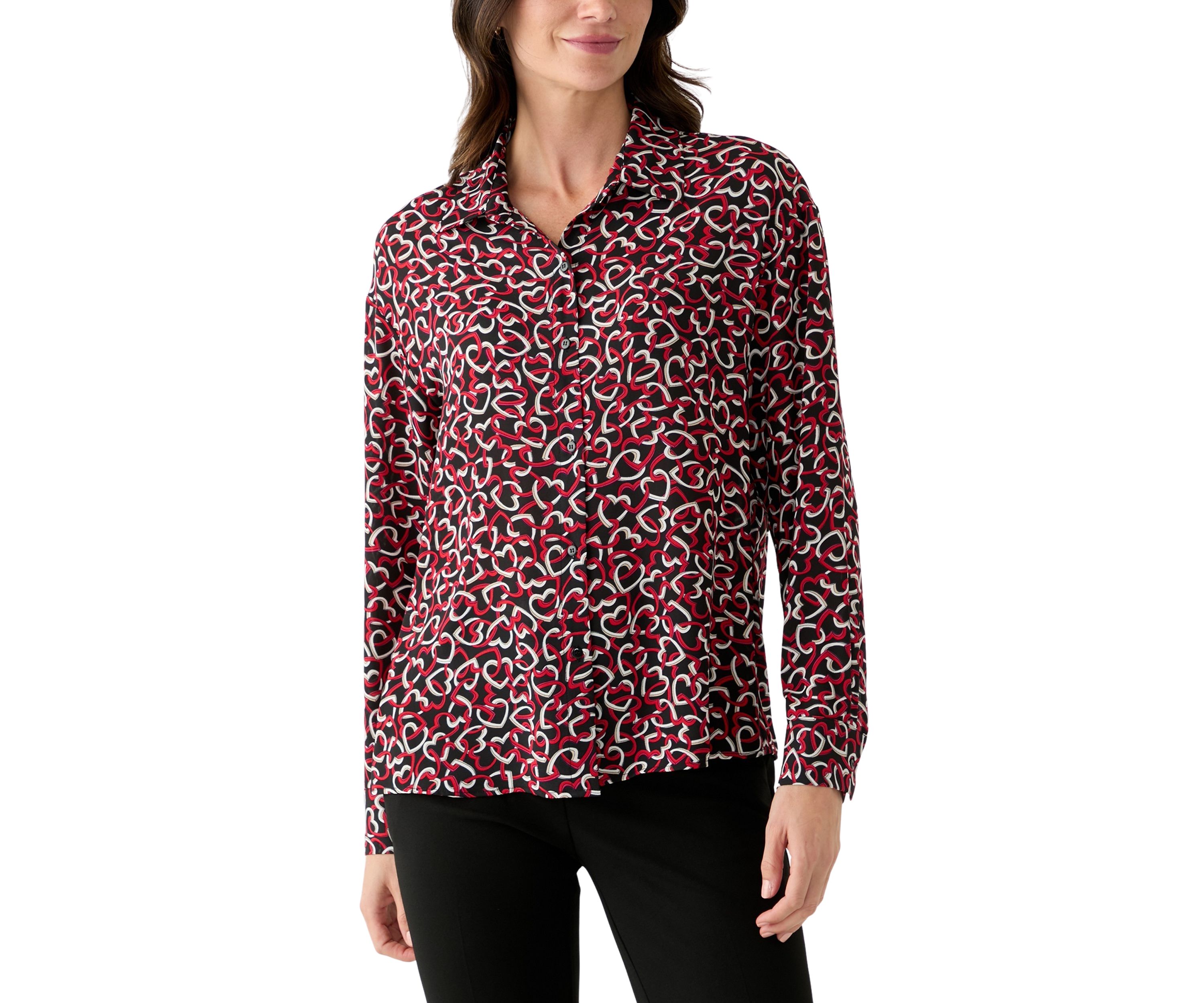 Womens Long Sleeve Printed Button Down Blouse