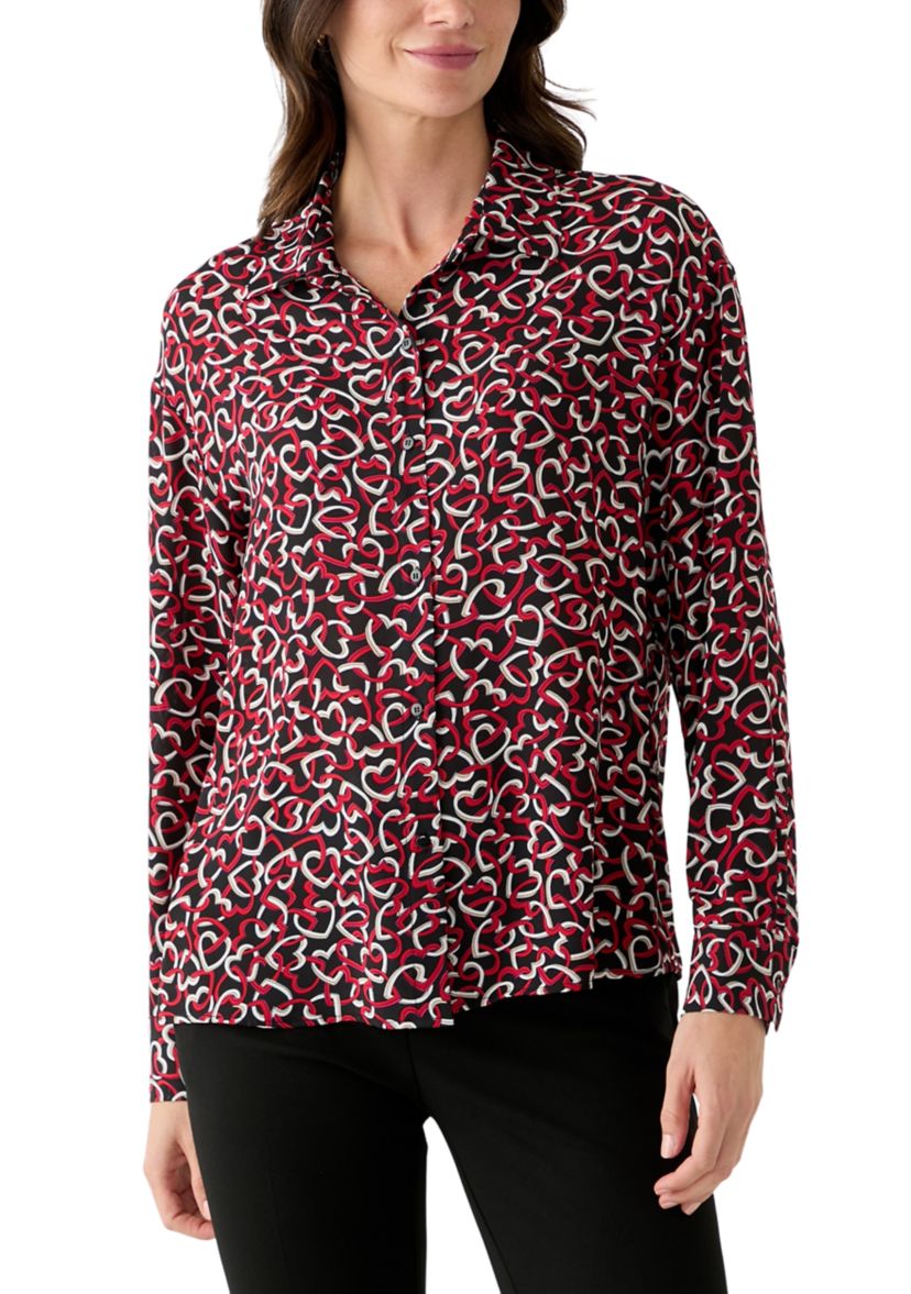 Womens Long Sleeve Printed Button Down Blouse