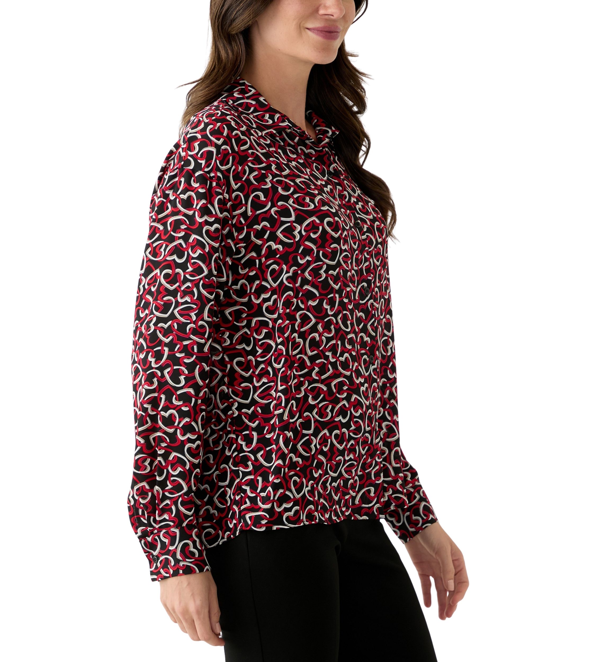 Womens Long Sleeve Printed Button Down Blouse