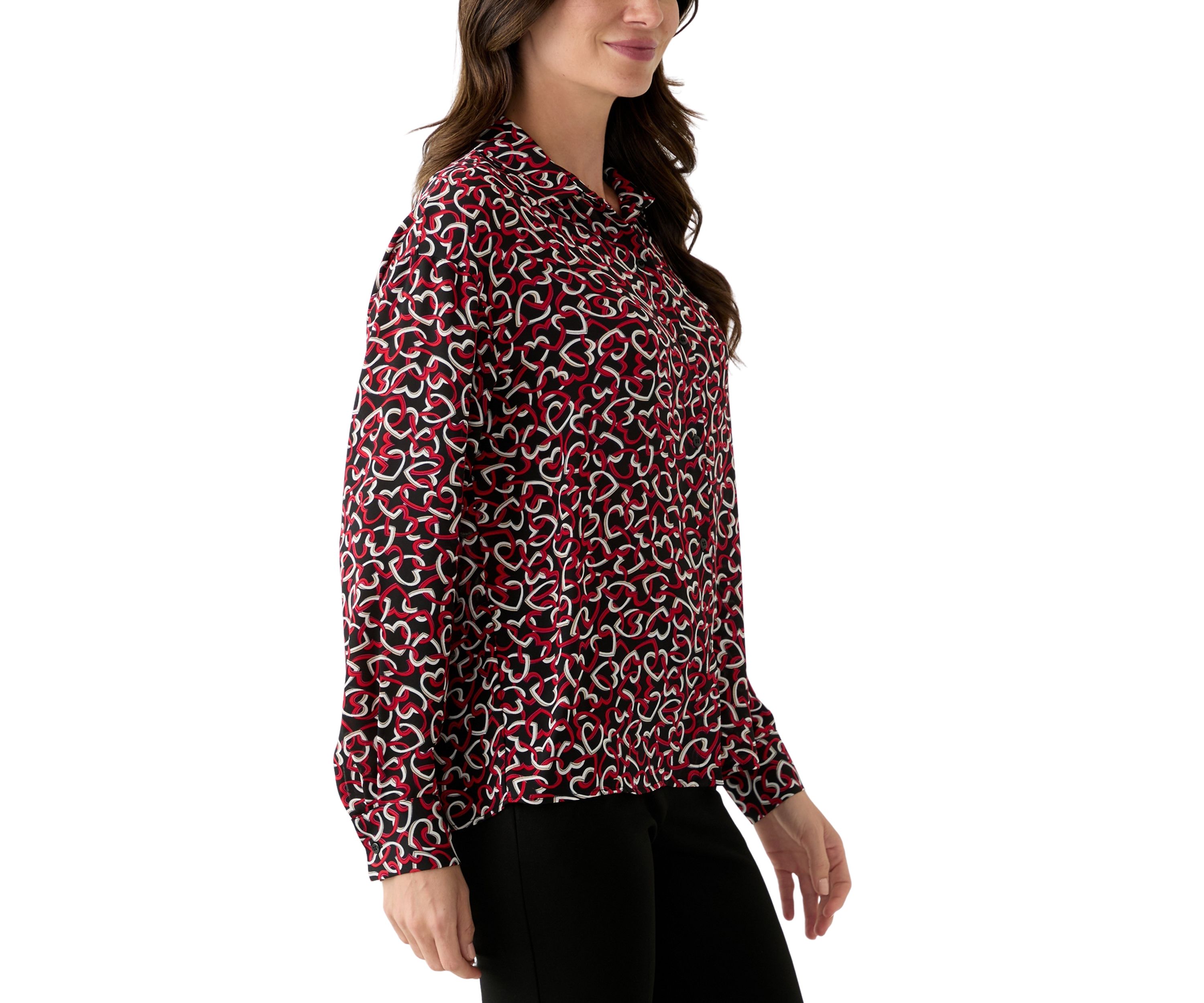 Womens Long Sleeve Printed Button Down Blouse