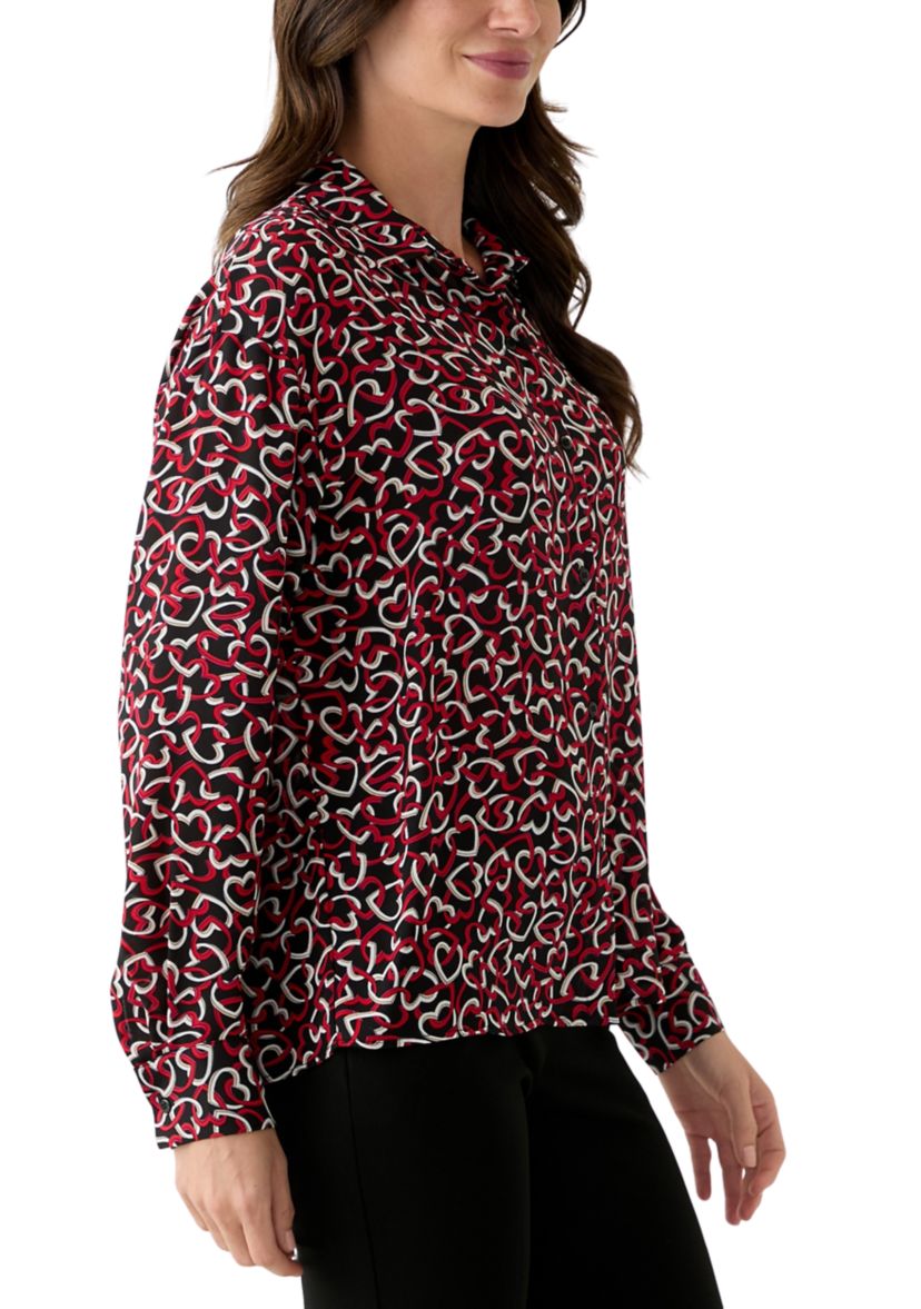 Womens Long Sleeve Printed Button Down Blouse