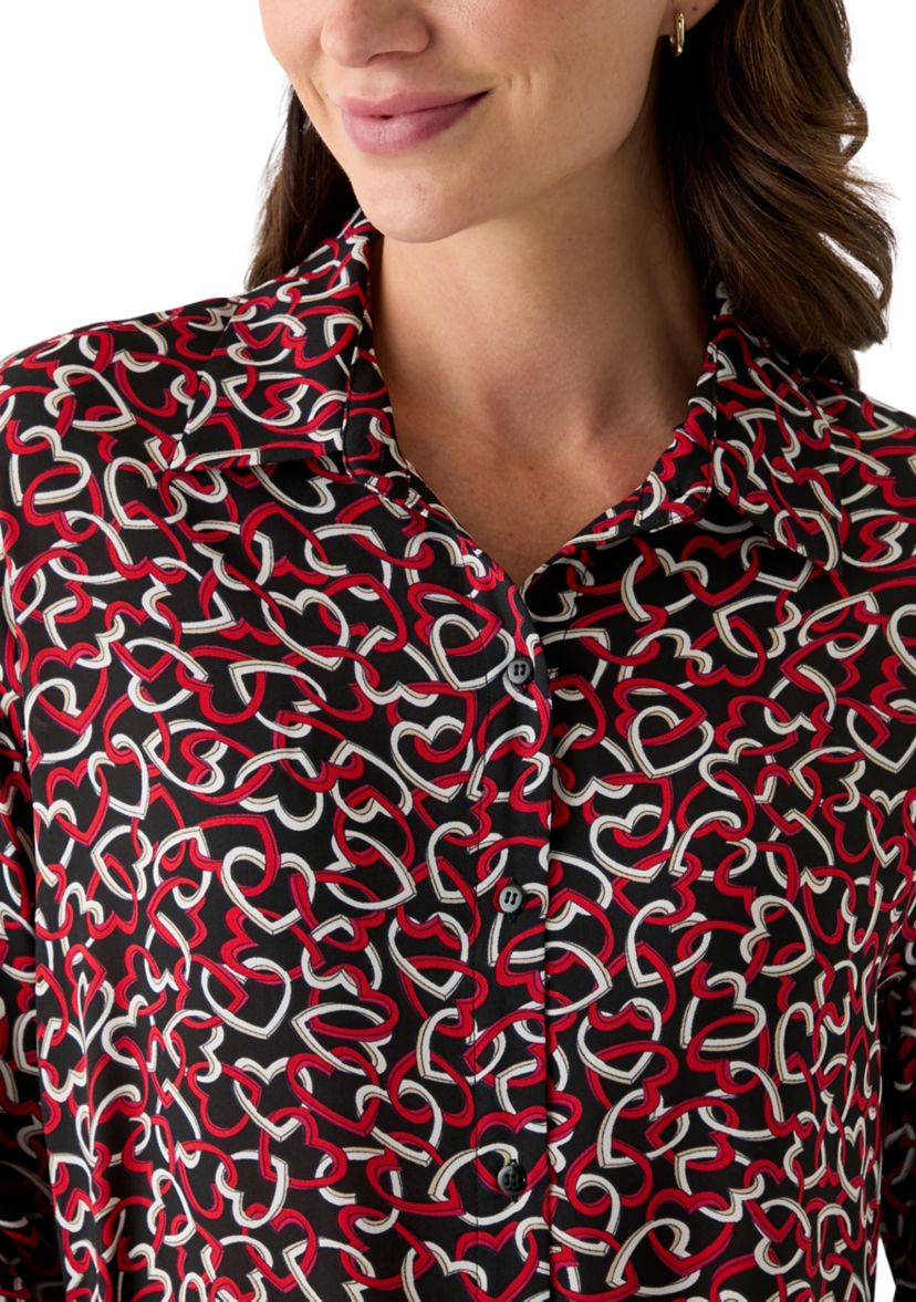 Womens Long Sleeve Printed Button Down Blouse