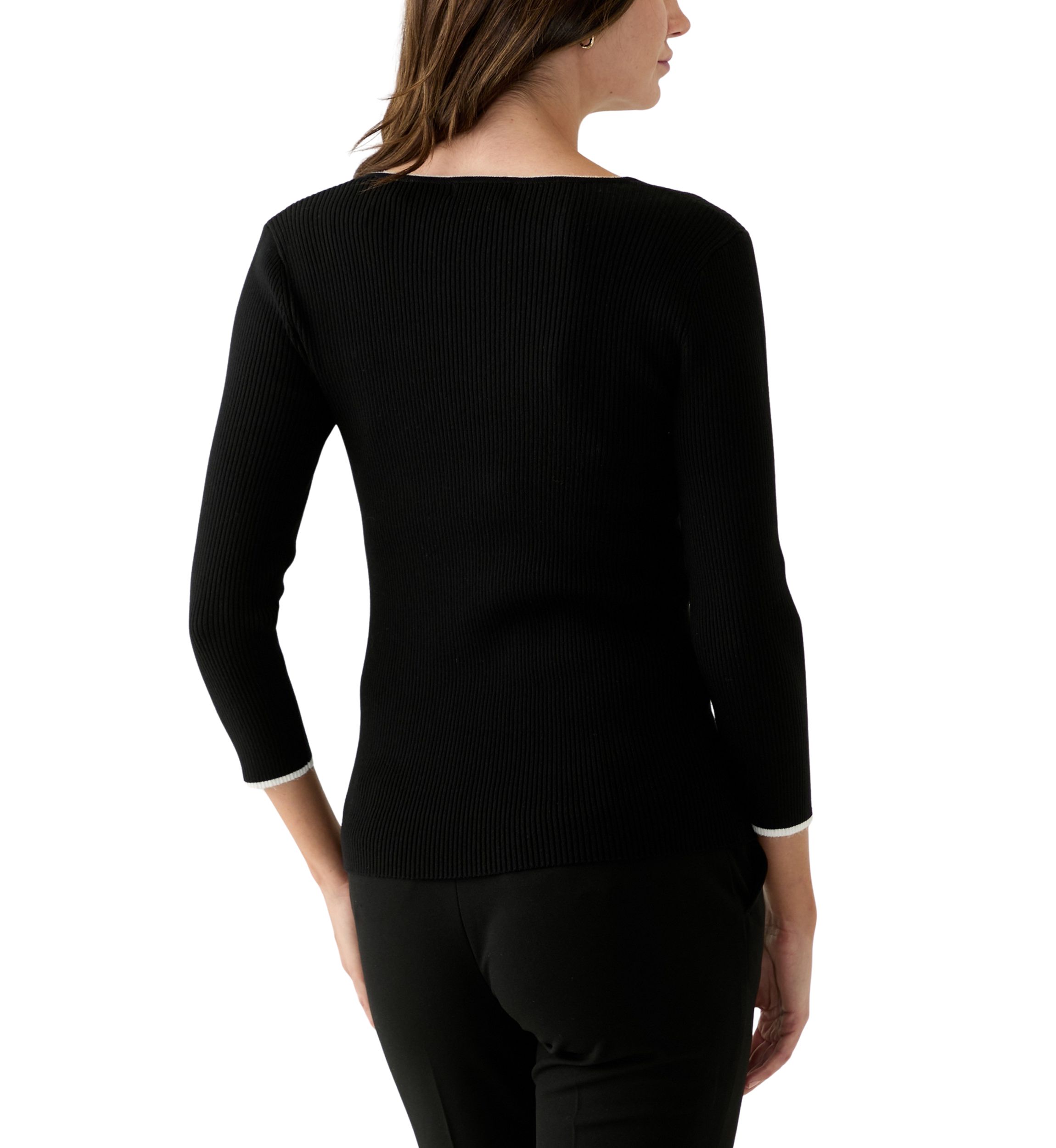 Womens 3/4 Sleeve Sweetheart Neck Ribbed Sweater