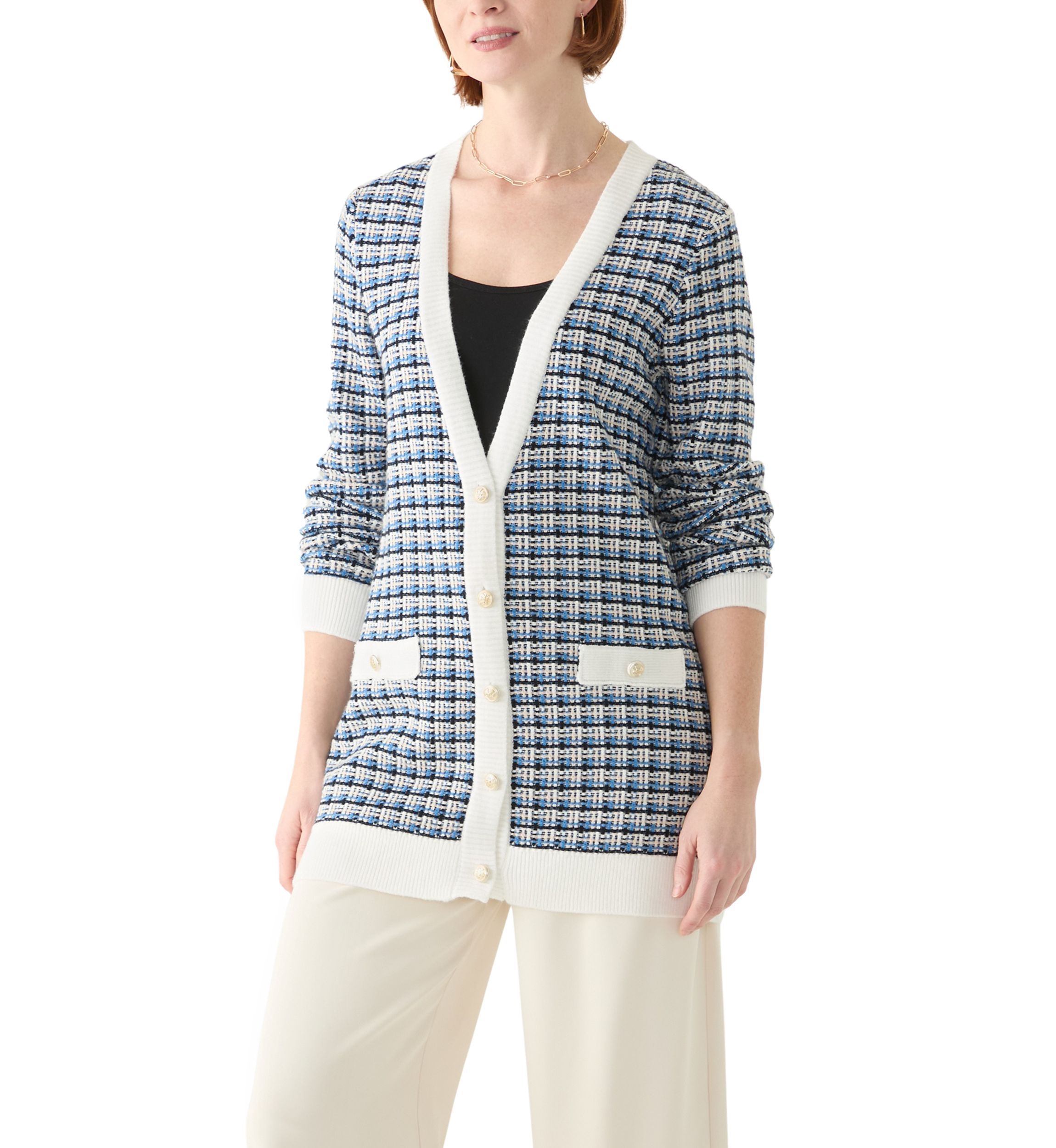 Womens Long Sleeve V-Neck Cardigan with Pockets