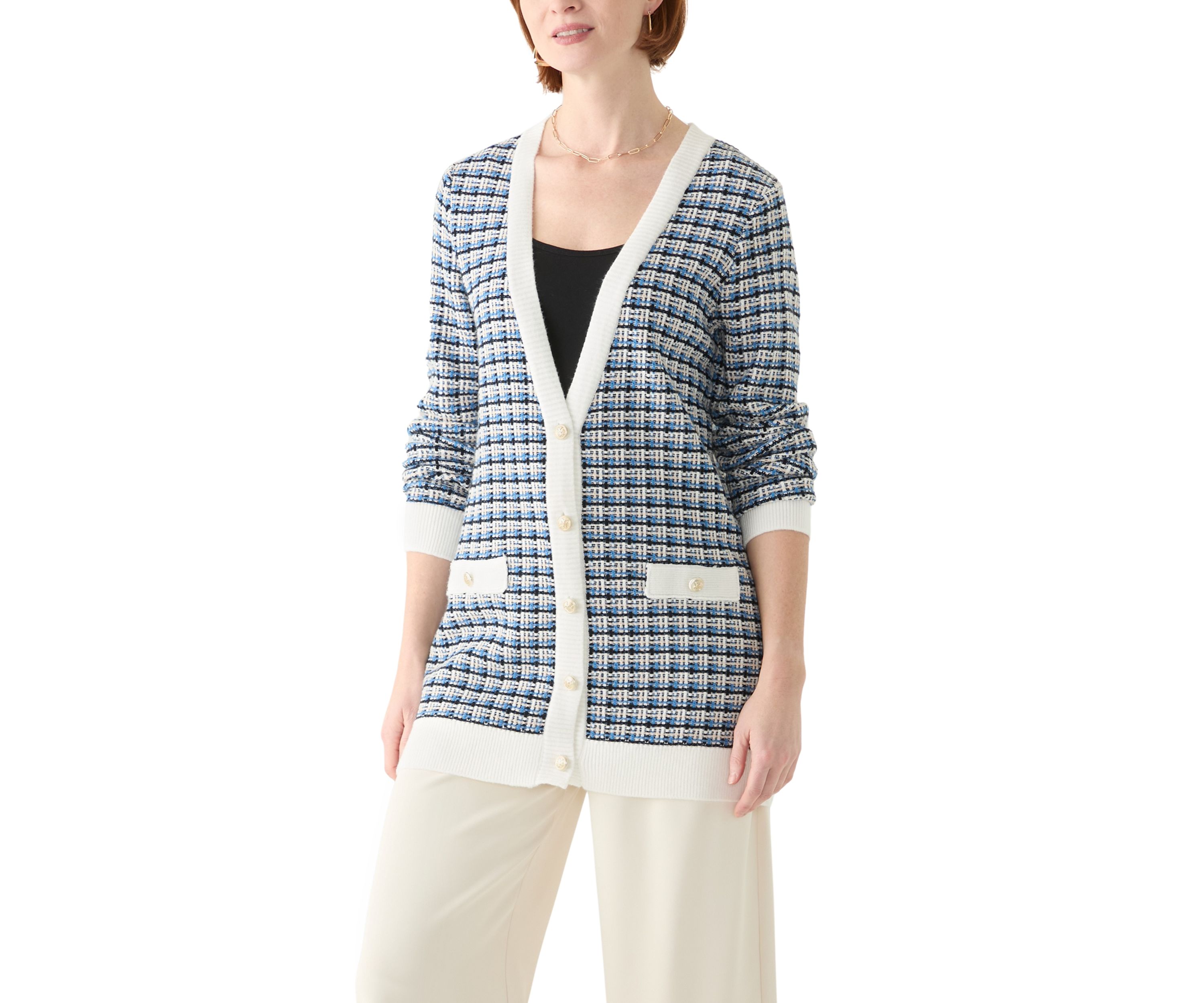 Womens Long Sleeve V-Neck Cardigan with Pockets