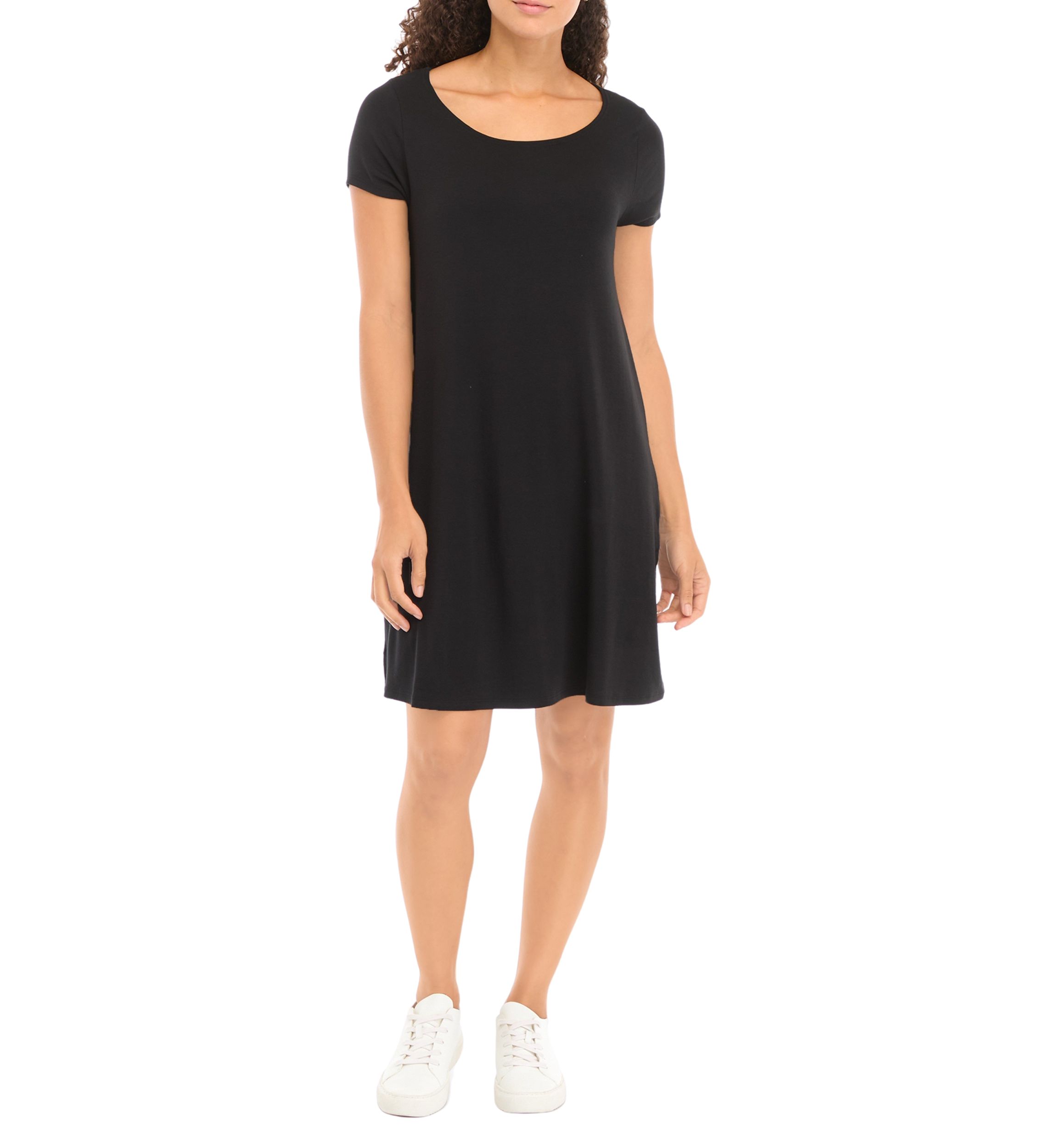 Petite Short Sleeve Scoop Neck A-Line Dress