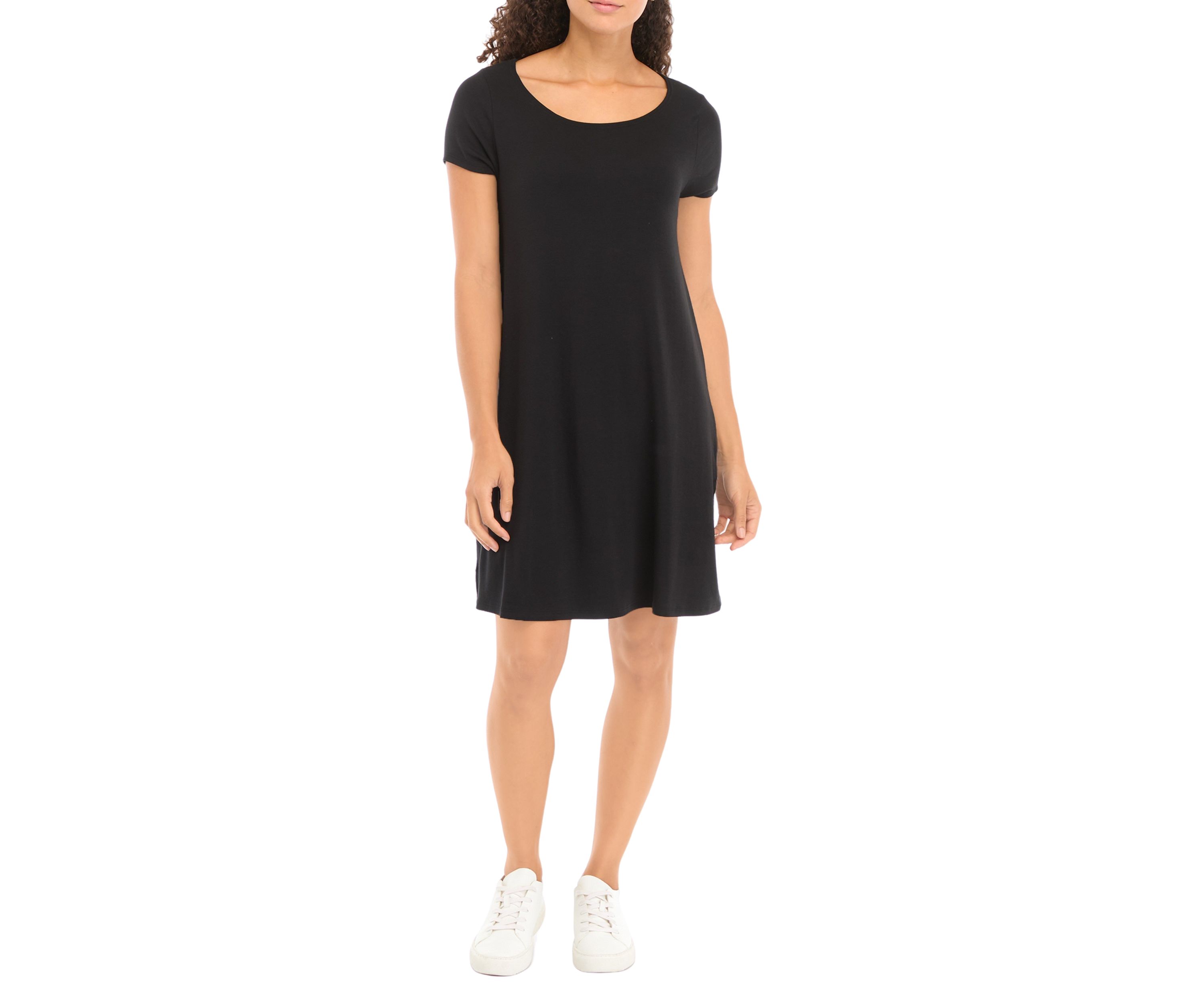 Petite Short Sleeve Scoop Neck A-Line Dress