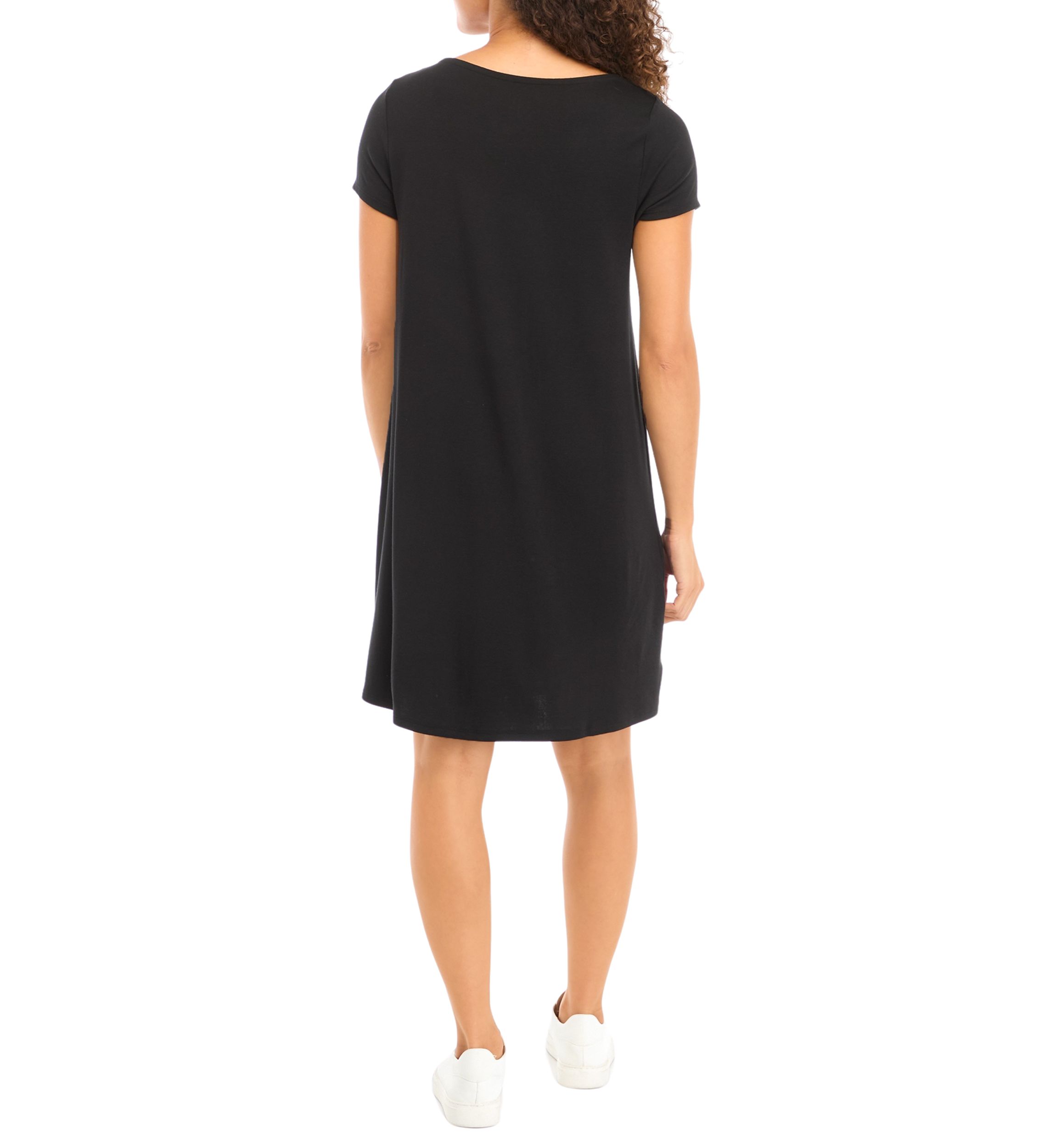 Petite Short Sleeve Scoop Neck A-Line Dress