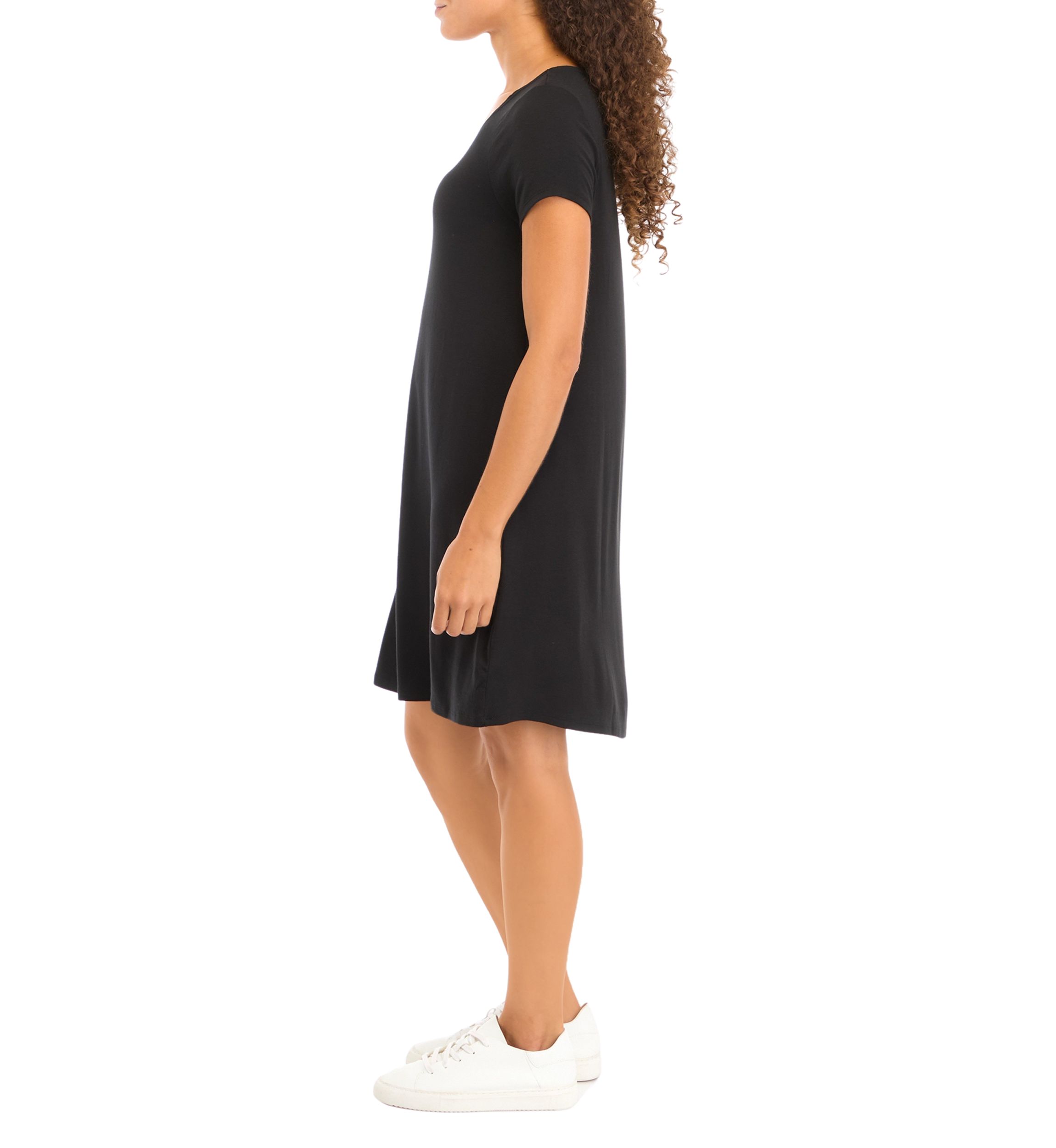 Petite Short Sleeve Scoop Neck A-Line Dress
