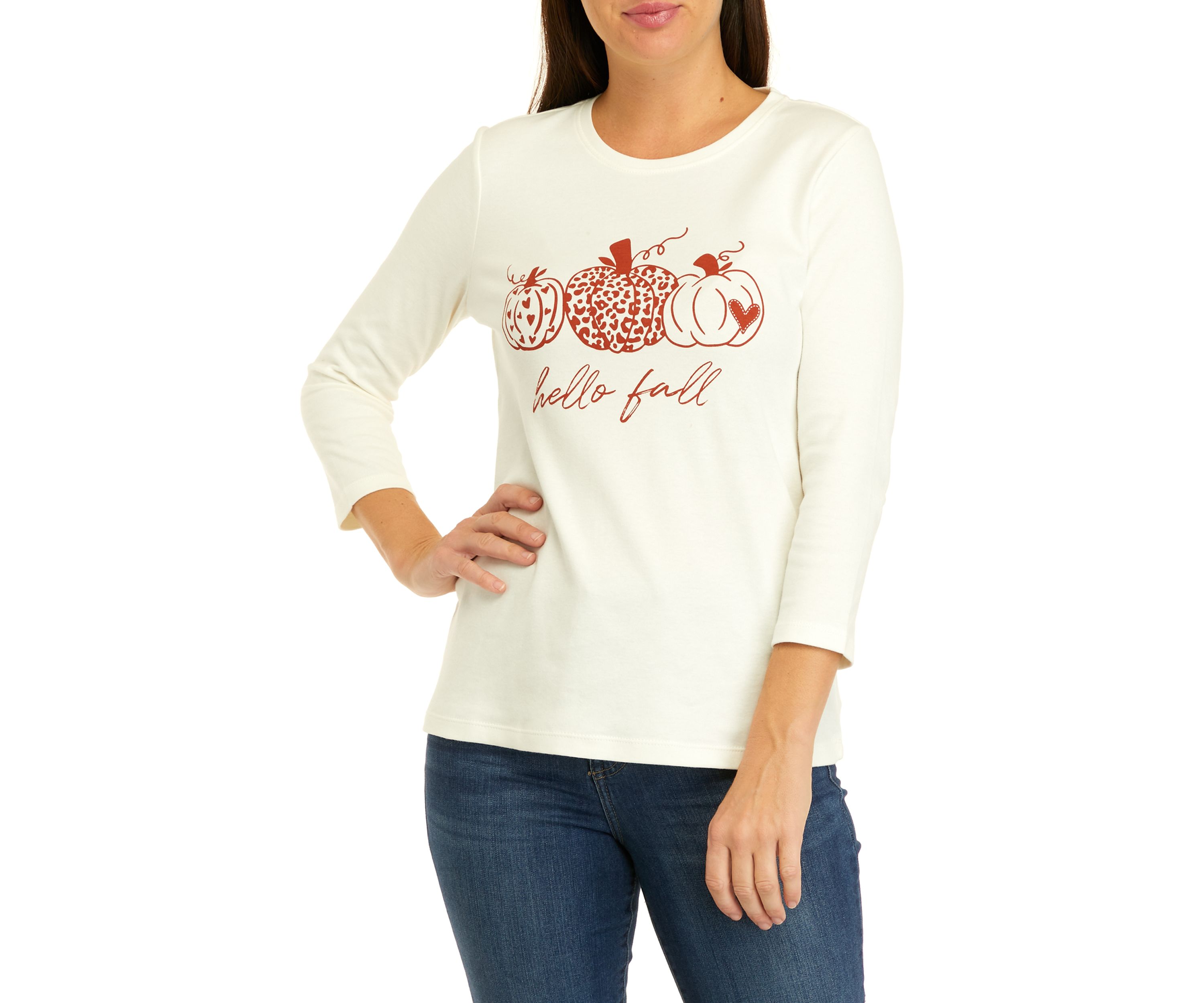 Petite 3/4 Sleeve Crew Neck Graphic T-Shirt