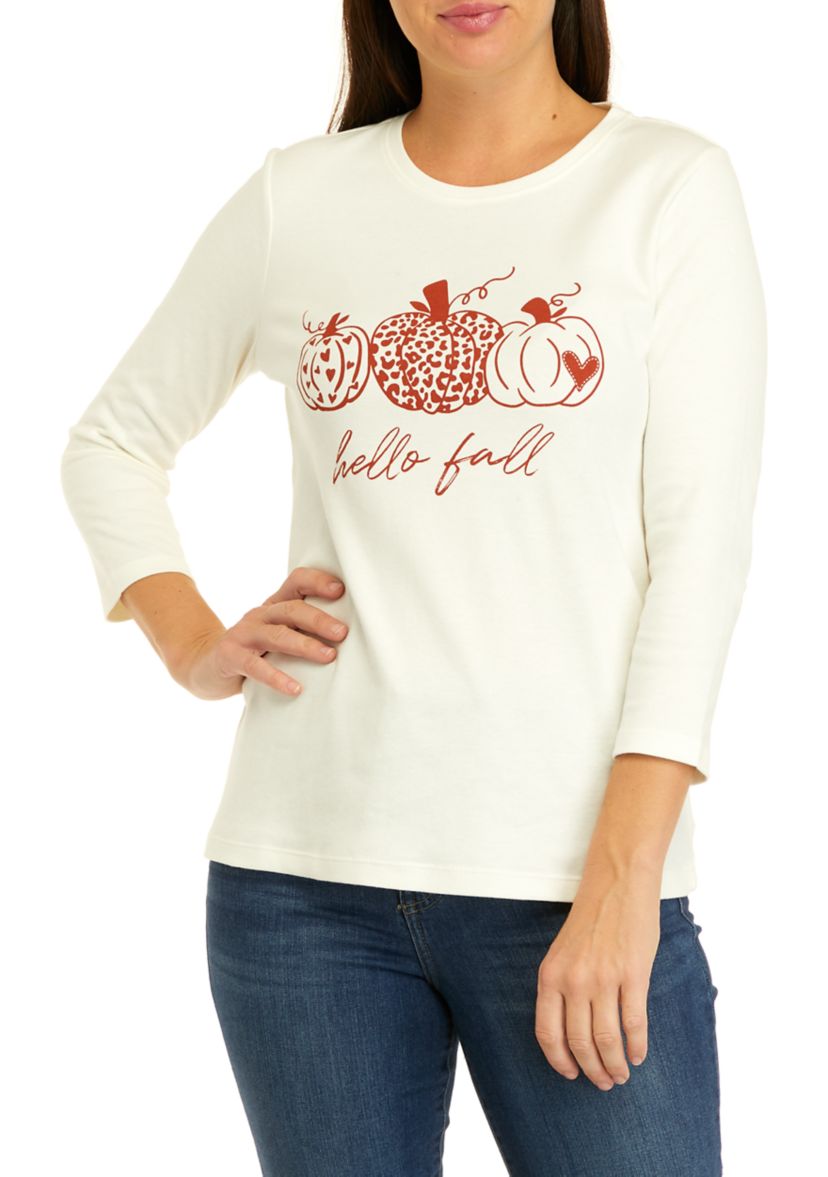 Petite 3/4 Sleeve Crew Neck Graphic T-Shirt