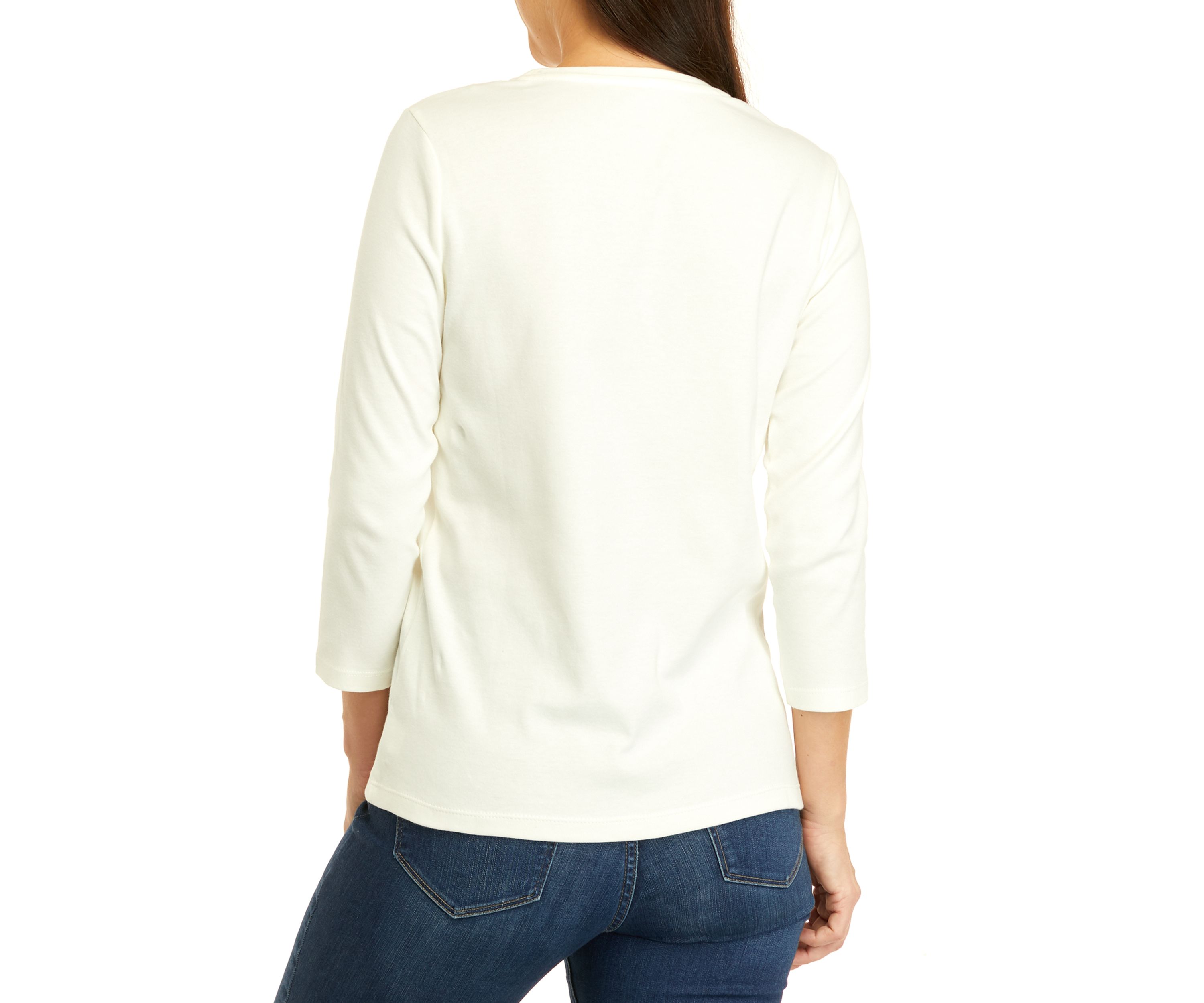 Petite 3/4 Sleeve Crew Neck Graphic T-Shirt