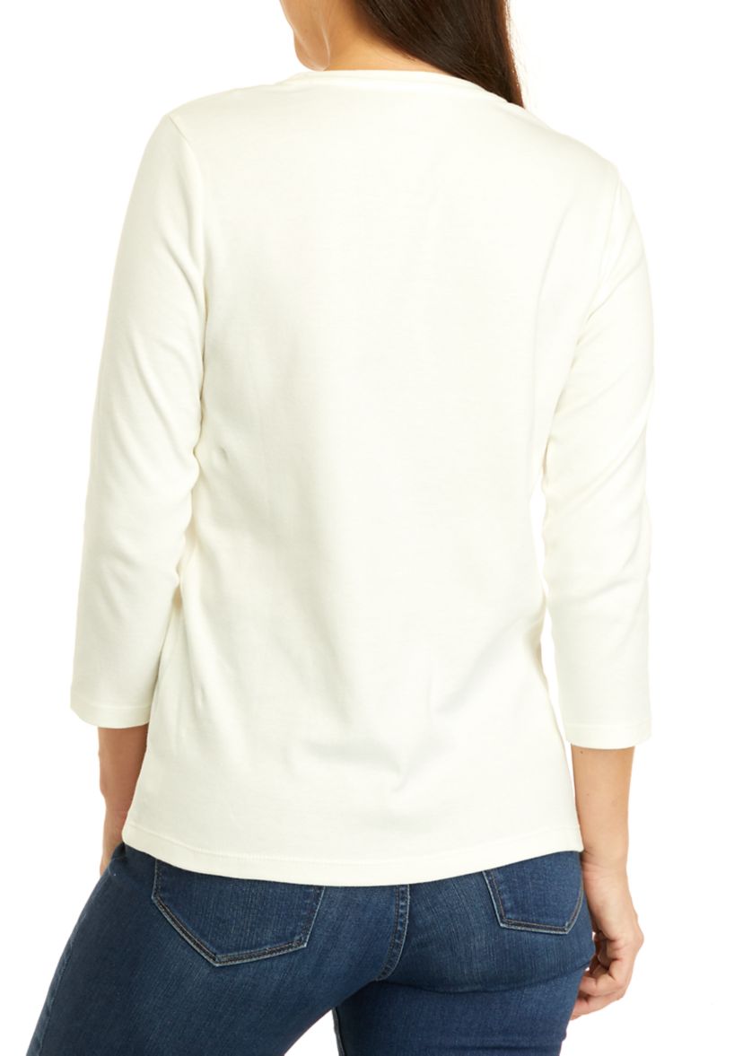 Petite 3/4 Sleeve Crew Neck Graphic T-Shirt