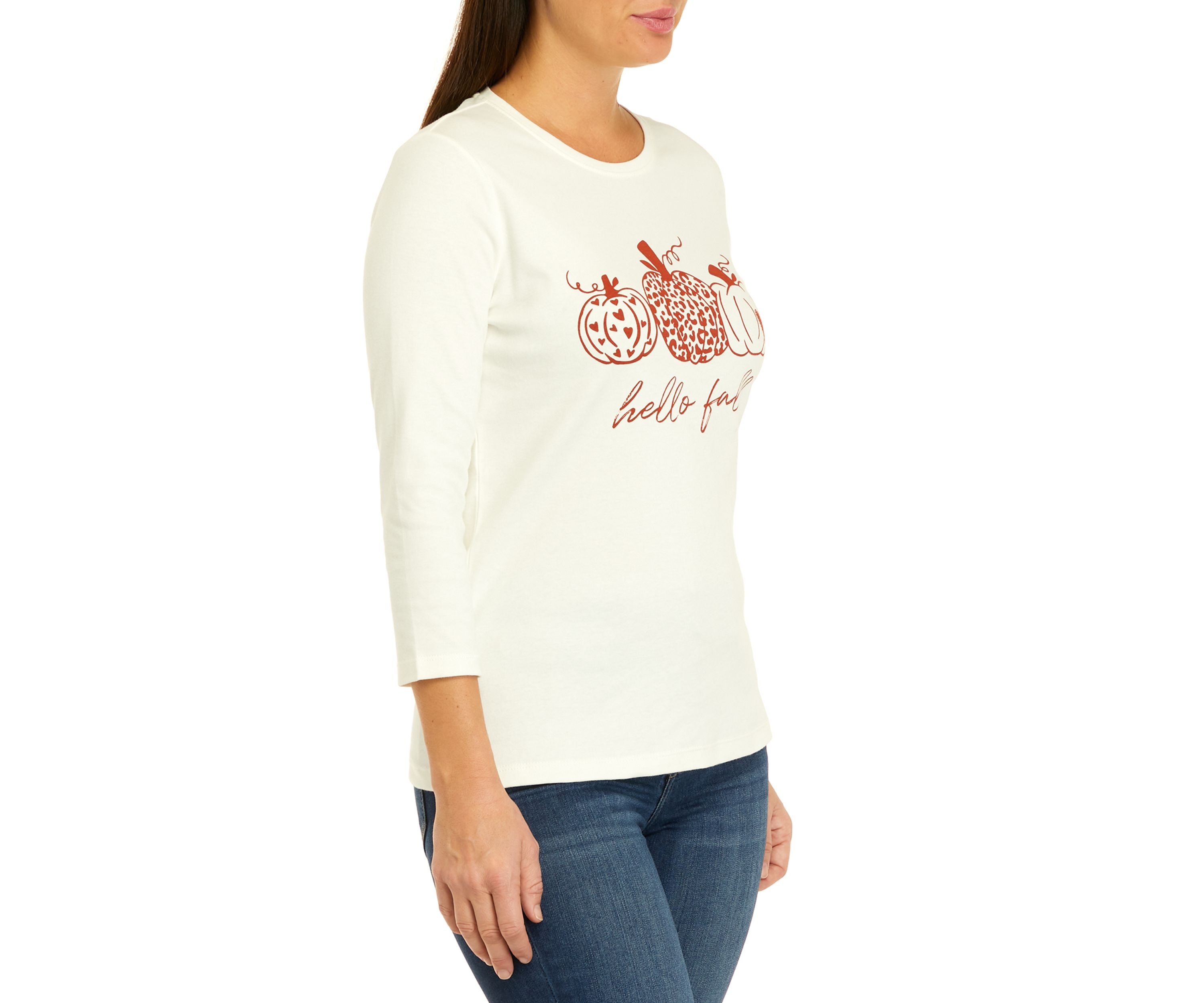 Petite 3/4 Sleeve Crew Neck Graphic T-Shirt