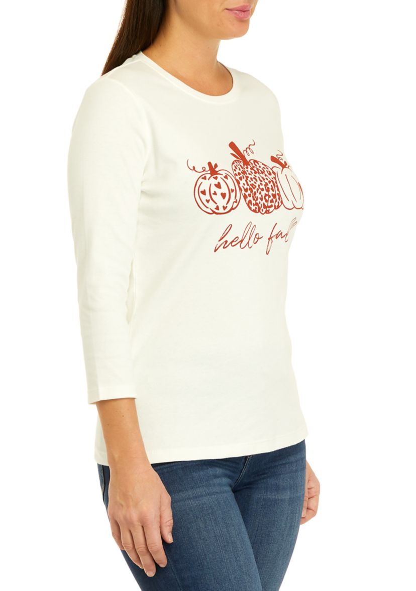Petite 3/4 Sleeve Crew Neck Graphic T-Shirt
