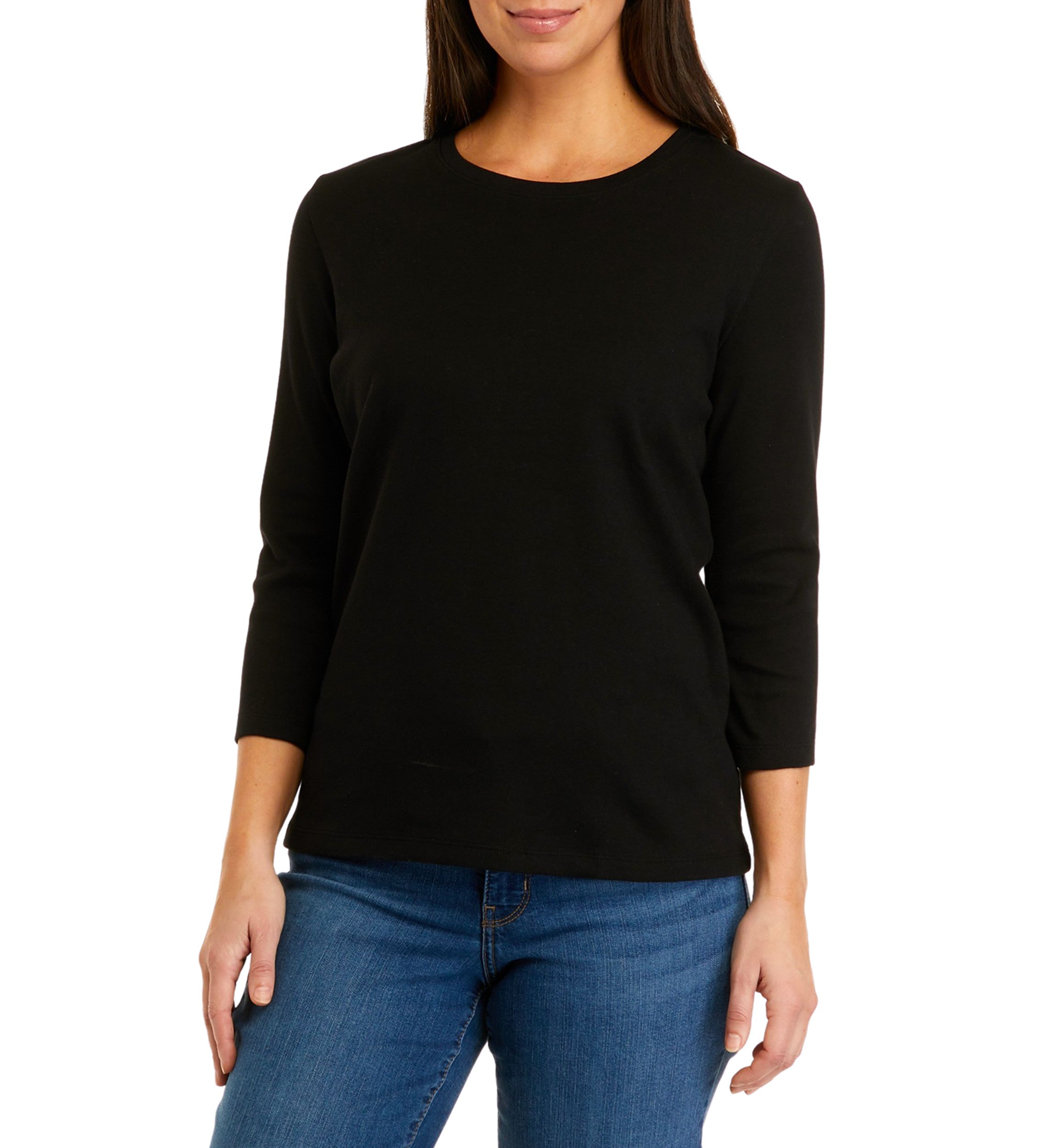 Petite 3/4 Sleeve Crew Neck Solid Top