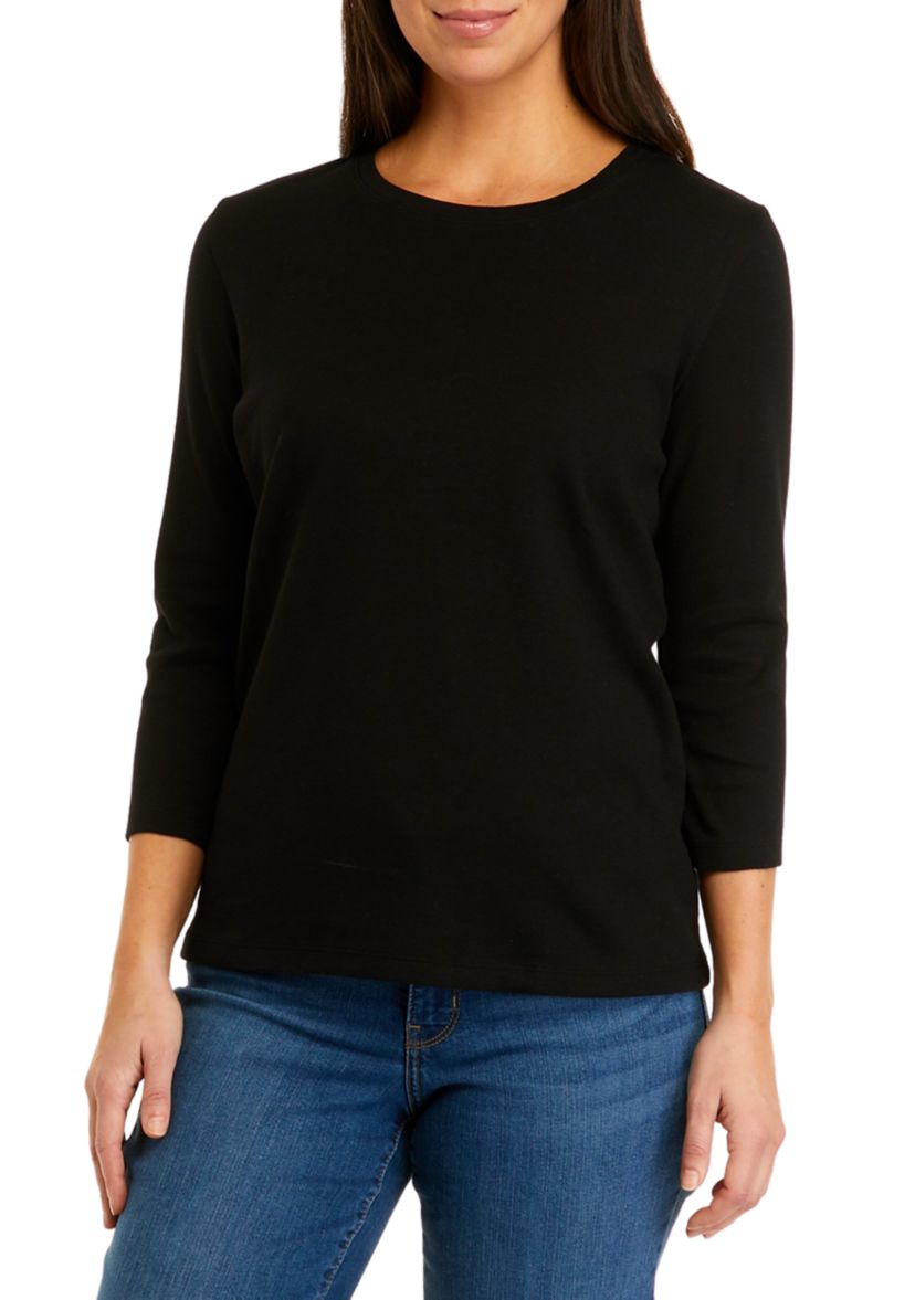 Petite 3/4 Sleeve Crew Neck Solid Top
