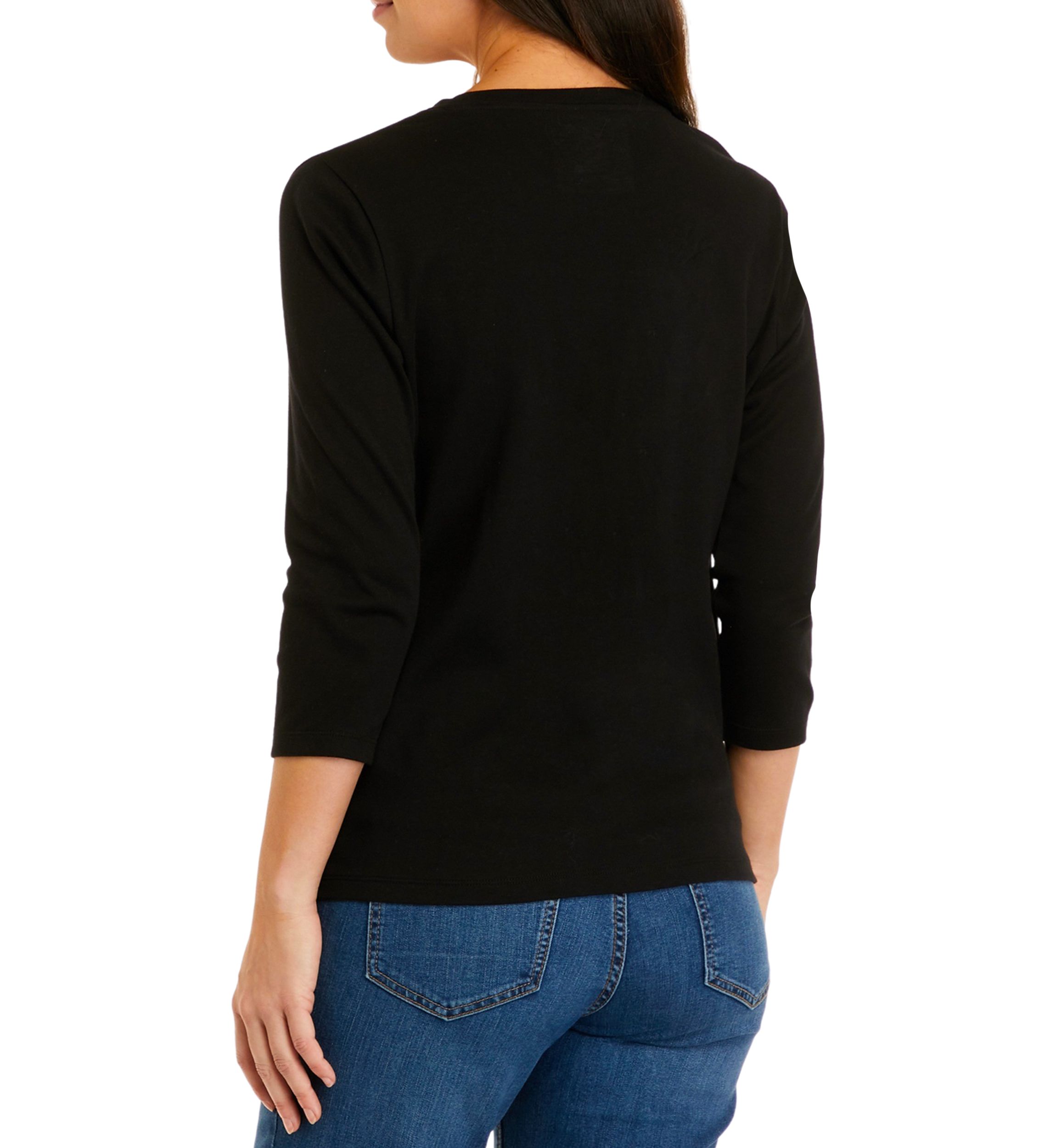 Petite 3/4 Sleeve Crew Neck Solid Top